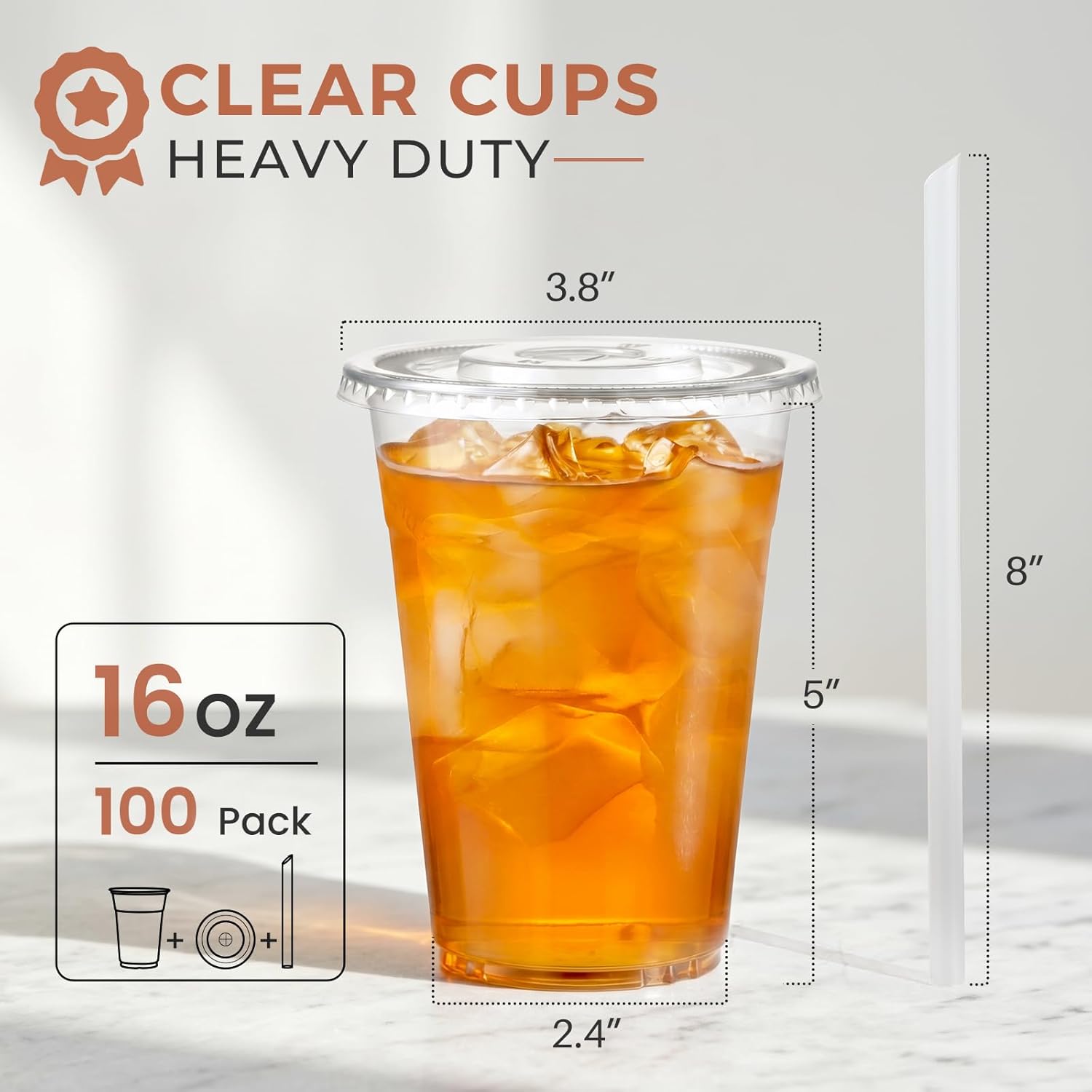 Detalle 2 de VITEVER 16oz Clear Plastic Cups with Lids and Straws 🥤
