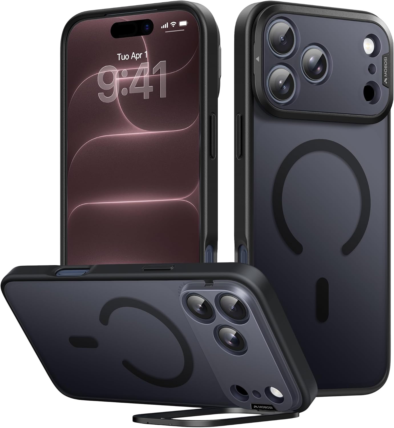 Detalle de MOBOSI iPhone 17 Pro / 18 Pro Case with 180° Stand, MagSafe, Matte Black