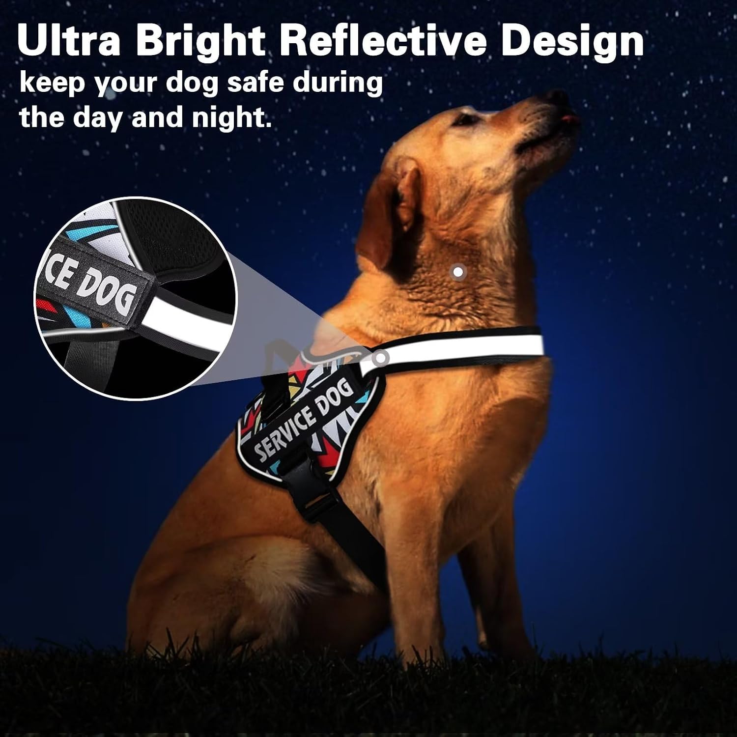 Detalle de Belababy Service Dog Harness (Small/Medium/Large) – Adjustable Emotional Support & Training Vest with Handle, Reflective Strips (M, Lightning)