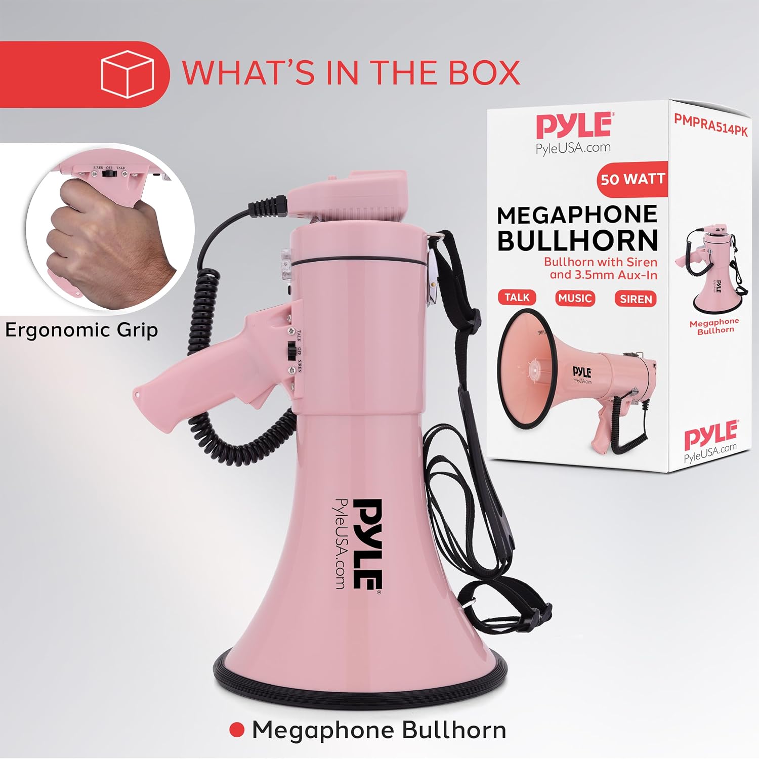 Detalle 2 de 50W Pyle megaphone speaker with siren