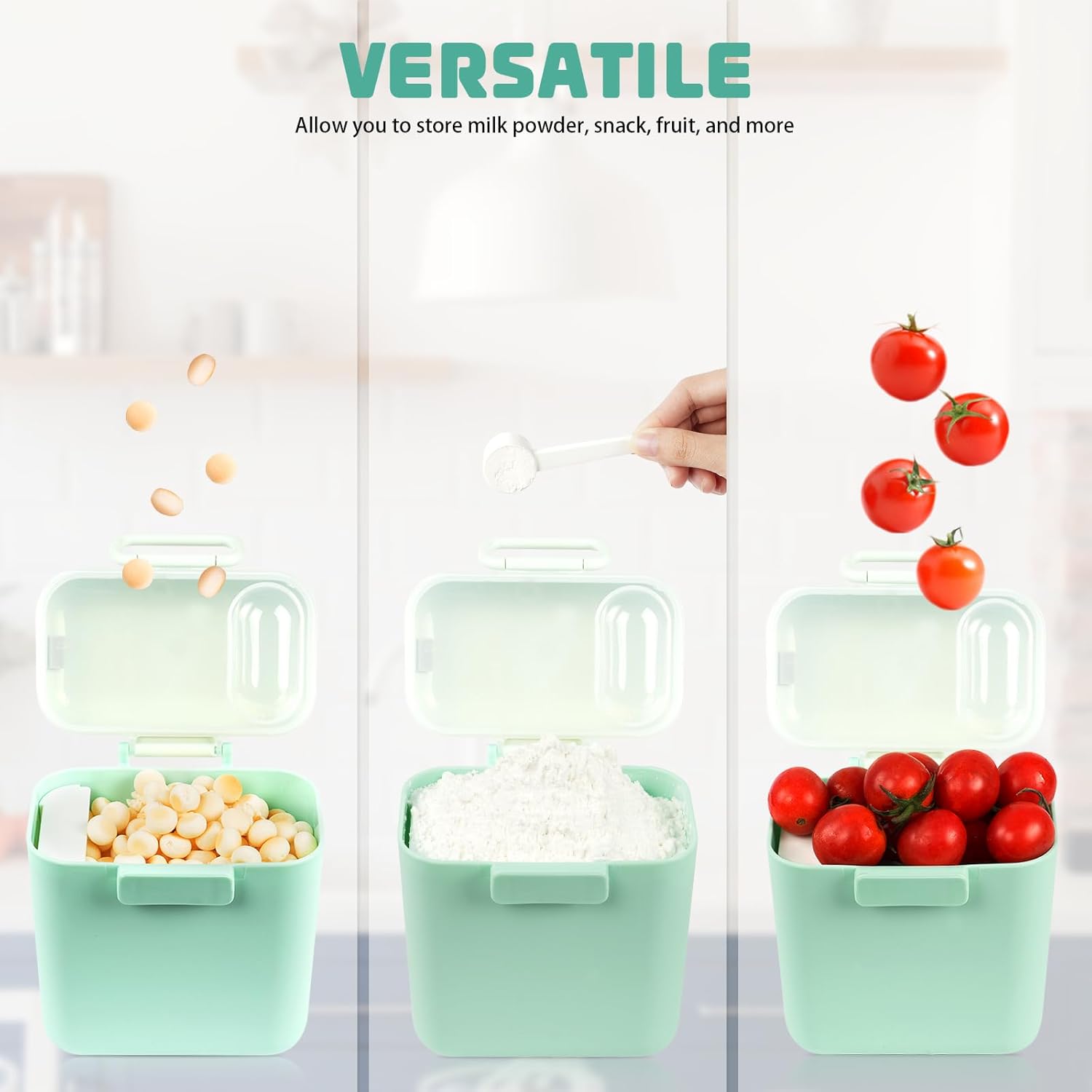 Detalle de Aolso Milk Powder Dispenser 800ml pot with sealed silicone ring cover and 5g spoon (green)