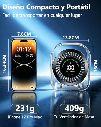 Thumbnail 6 de DDKJ Ventilador de Mesa Silencioso USB Recargable: flujo 360° y 100 velocidades para escritorio, pared y hogar