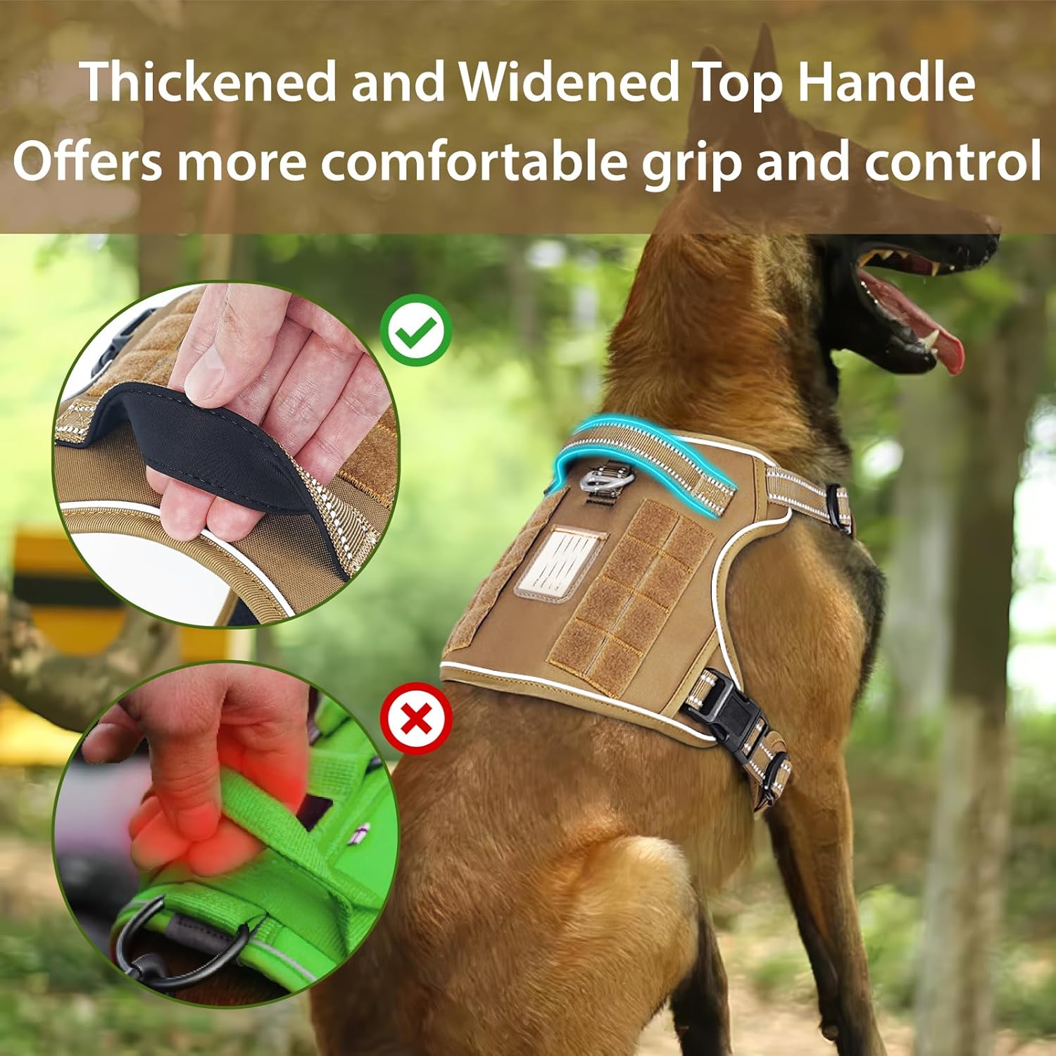 Detalle 2 de HEELE Dog Harness, Tactical Harness with Molle Panel for Small to Large Dogs (No Pull, Adjustable, Padded and Reflective) – Brown, M