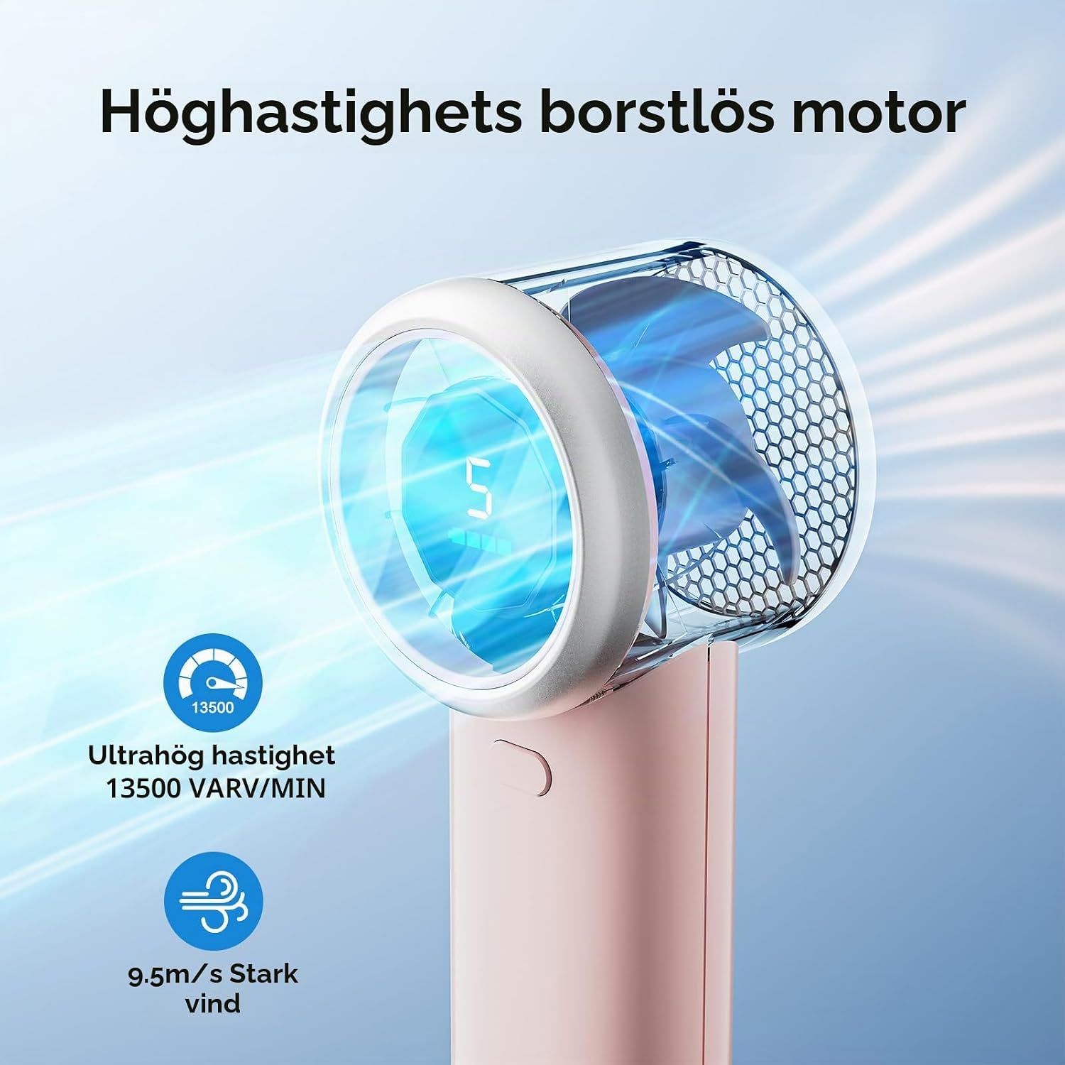 Detalle 1 de WHATOOK N603 handfläkt med borstlös motor, fem hastigheter och display