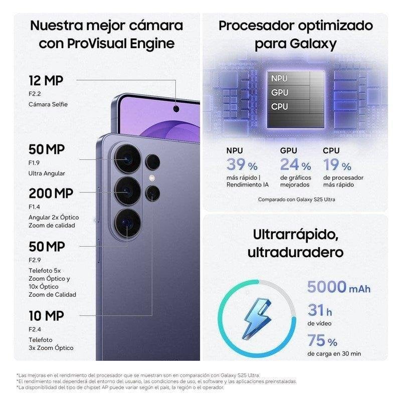 Detalle de Samsung Galaxy S26 Ultra 5G 12GB 256GB Azul Cielo – versión internacional