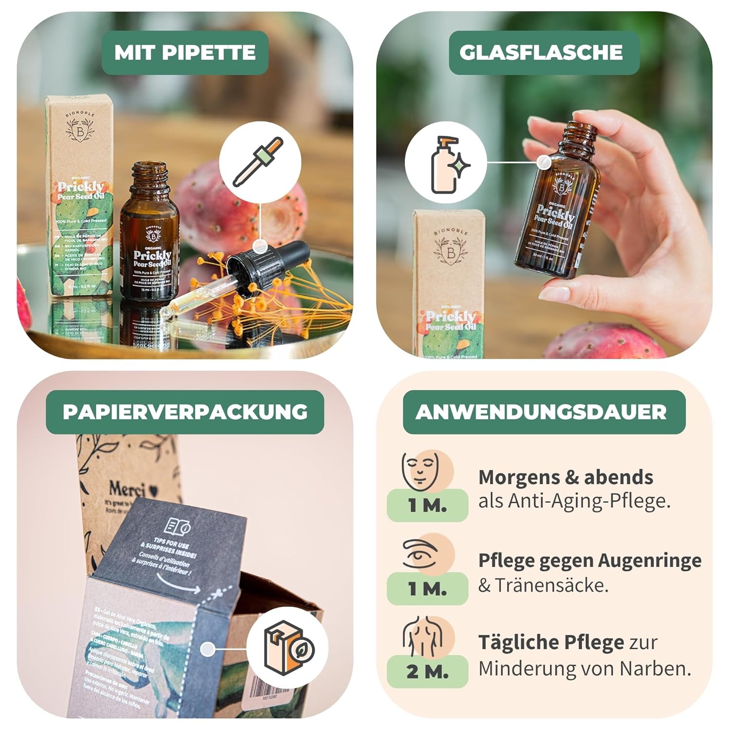 Thumbnail 3 de BIONOBLE Kaktusfeigenkernöl Bio, kaltgepresst – 100% rein – 15 ml mit Pipette