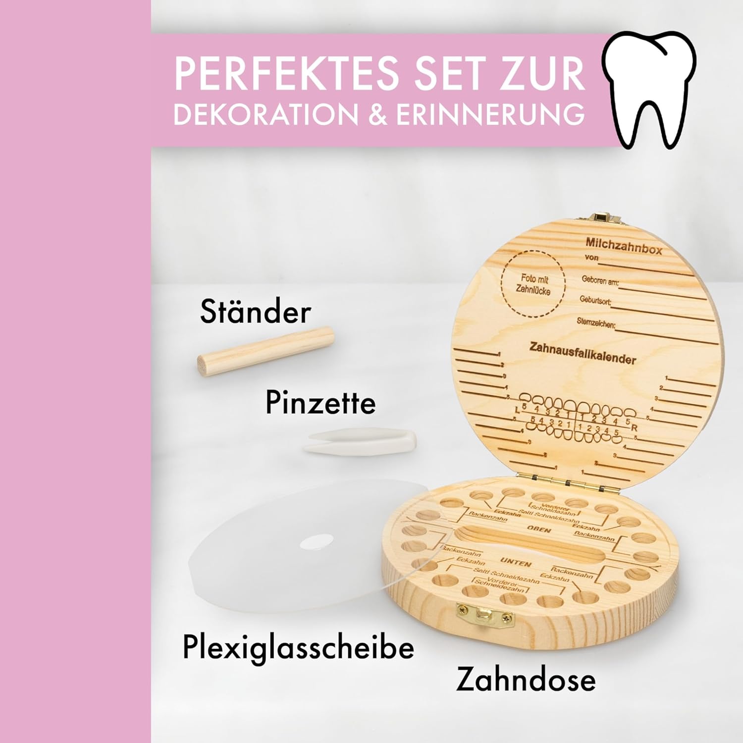 Detalle de LumeeStar® Zahndose Milchzähne mit Namen – Erinnerungsbox für Milchzähne, Display-Funktion, Geburtsgeschenk