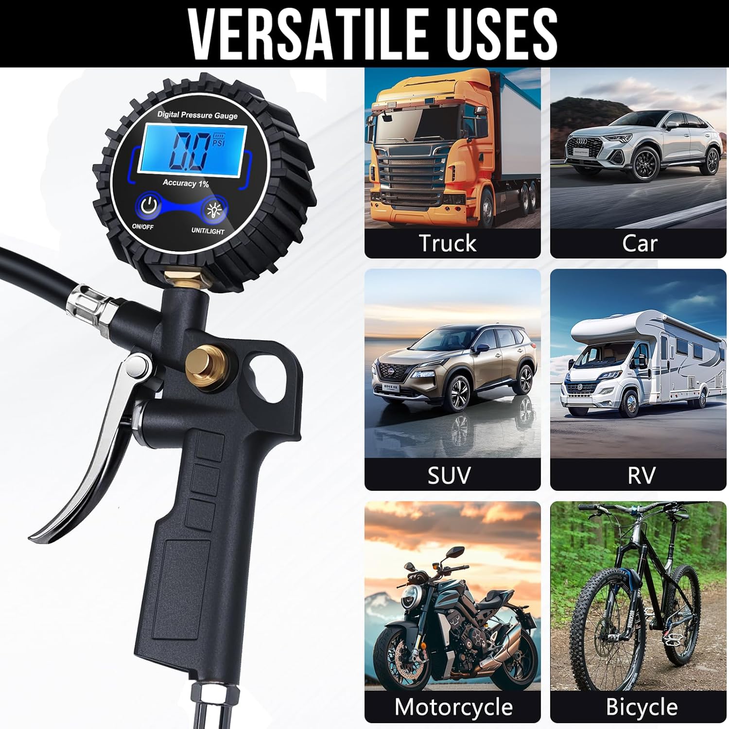 Thumbnail 5 de Digital Tyre Inflator with Pressure Gauge – 250 PSI air chuck & quick connect coupler