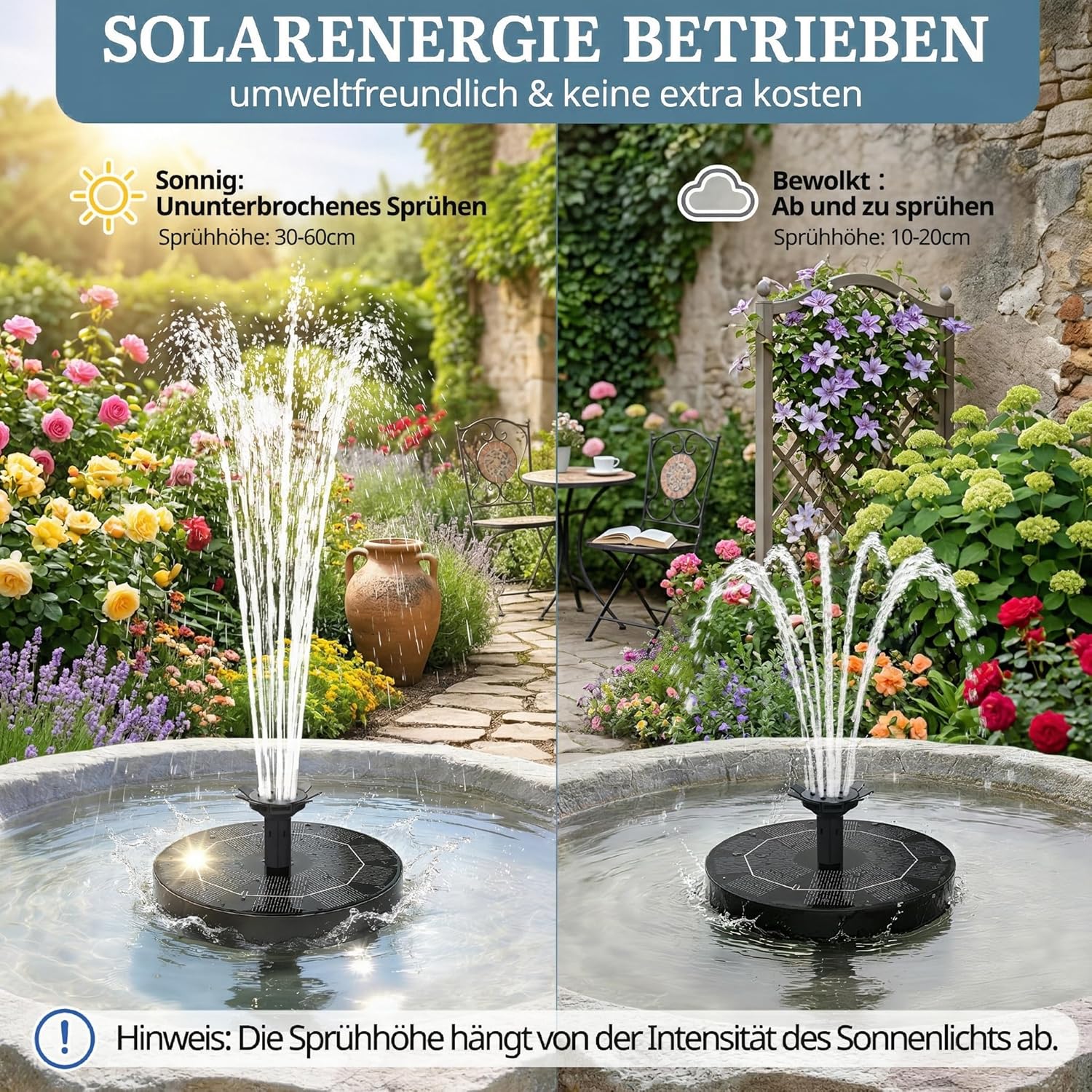 Thumbnail 5 de HOAMZ Solar Springbrunnen (1,8 W) mit 4-in-1 Düse – schwimmende Solar-Teichpumpe