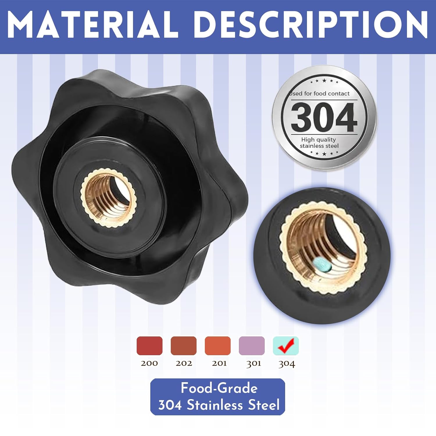 Thumbnail 4 de 10er-Set M5 Flügelmuttern Schwarz mit 32 mm Kunststoff-Sternknäufen – Rändelschrauben & Spannmuttern für Möbel, Maschinen und Fitnessgeräte