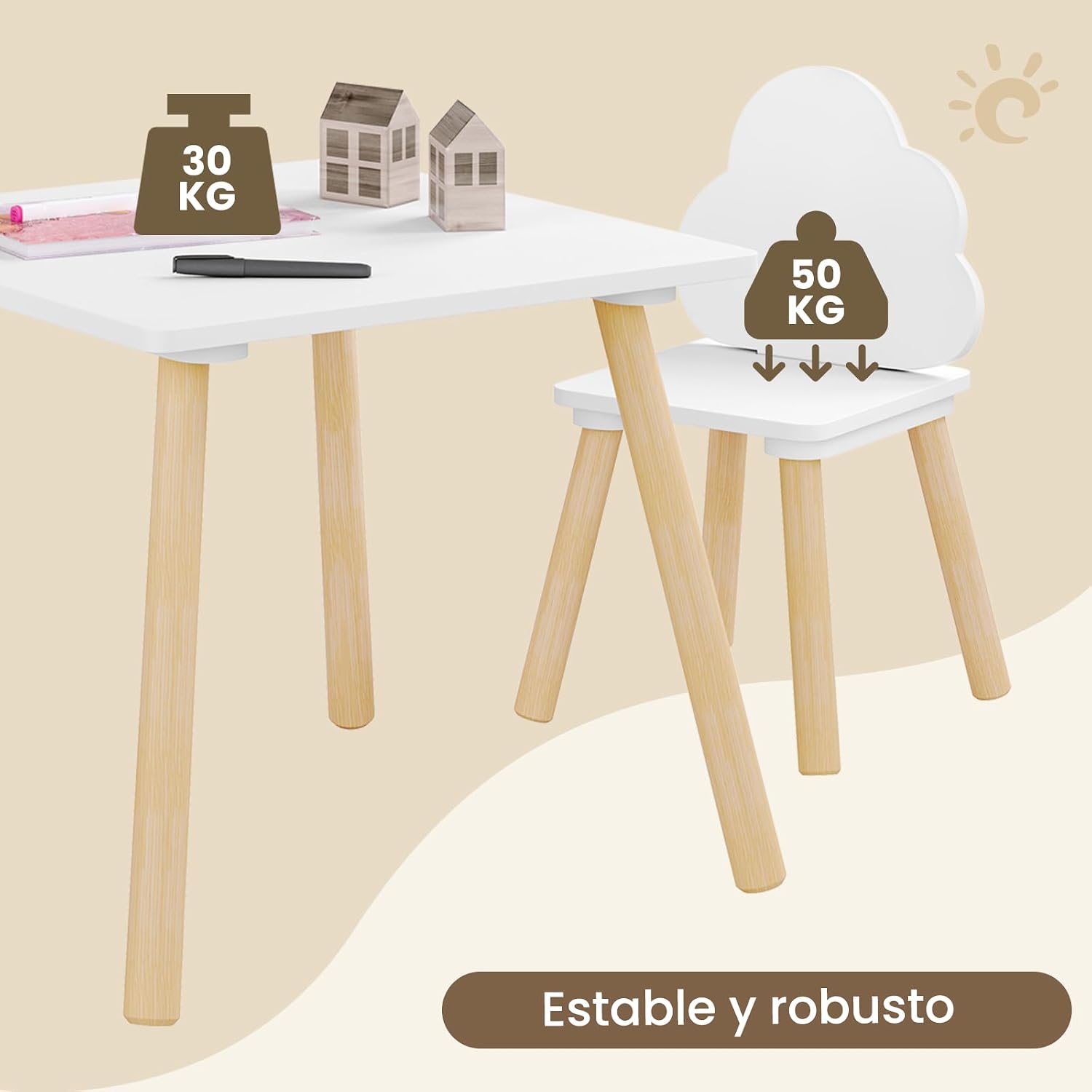 Thumbnail 4 de WOLTU Juego de Mesa y 2 Sillas 50x50 cm