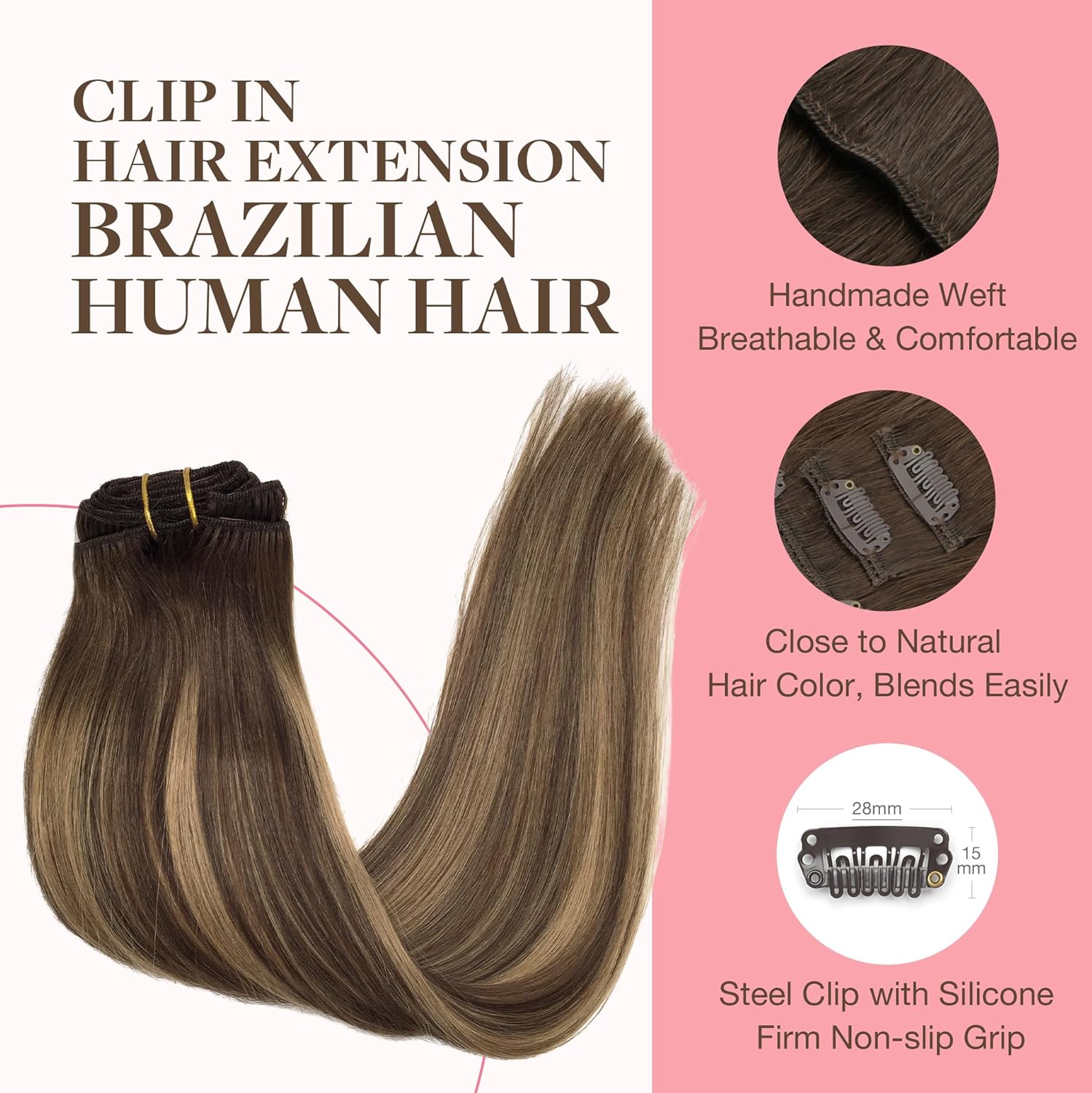 Thumbnail 2 de GOO GOO Clip-in Echthaar-Extensions 45 cm (120 g, 7 Clips) Braun/Blond 4/27/4