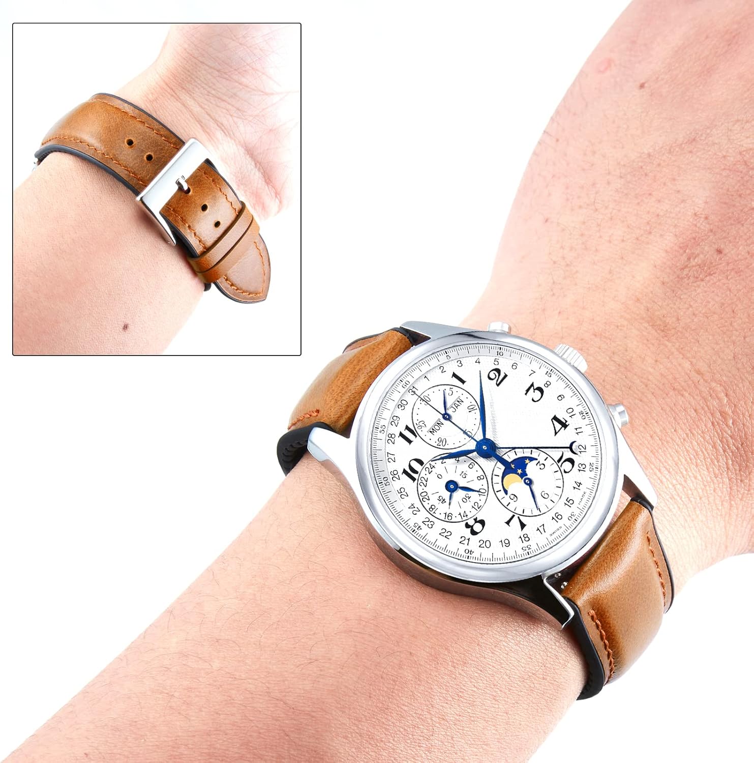 Thumbnail 2 de BINLUN oil wax leather + silicone hybrid watch strap (14mm–22mm) with quick-release bars