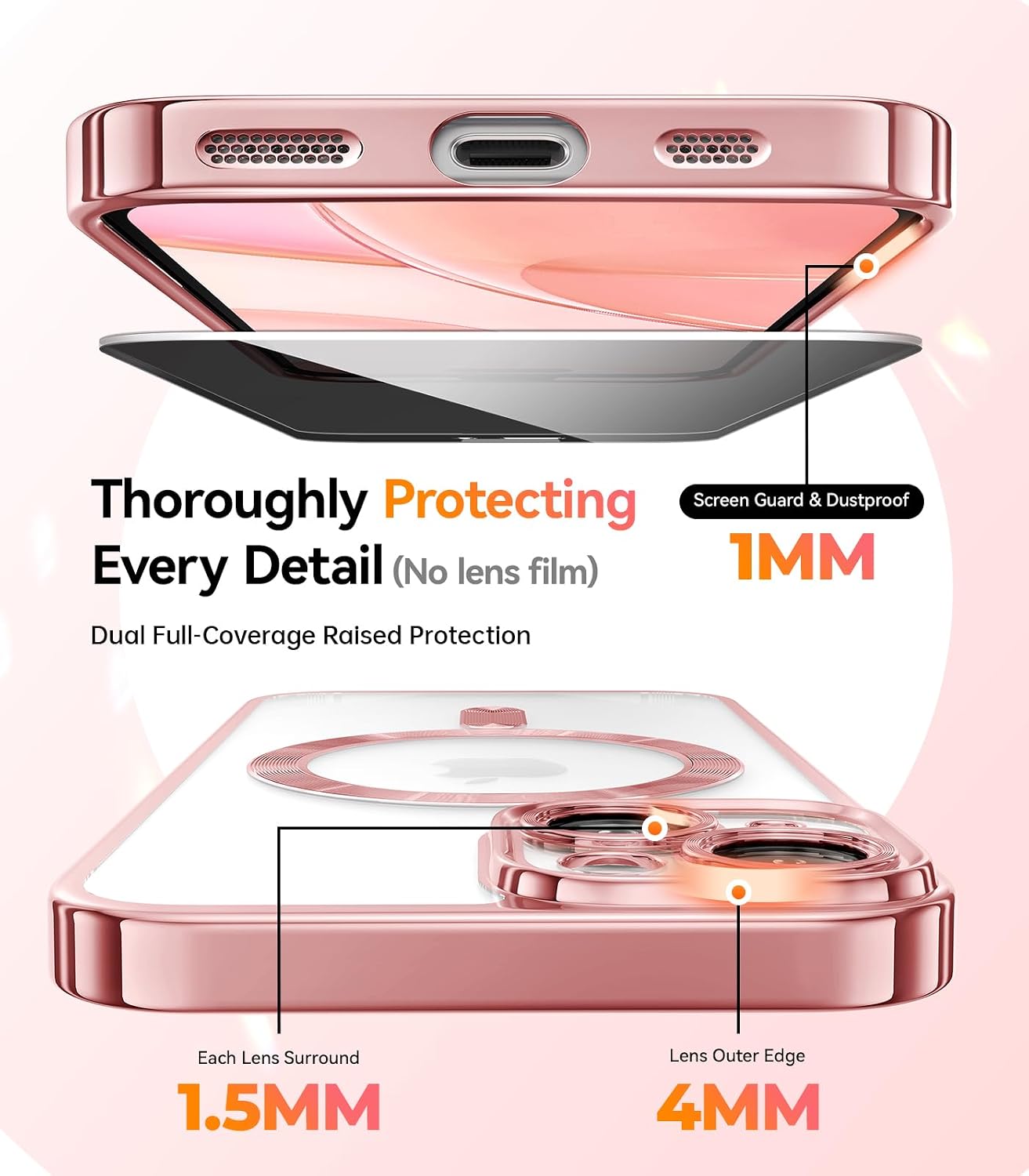 Detalle de Meifigno MFG-IPH15P-RG iPhone 15 Plus Case, MagSafe Compatible, Rose Gold
