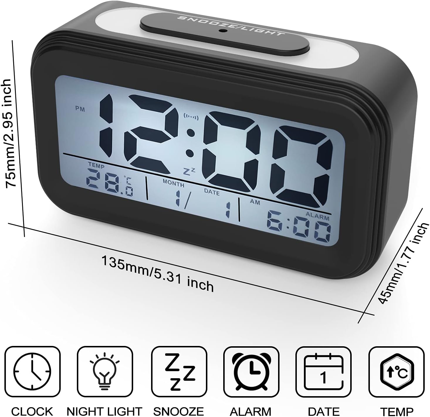 Detalle 2 de Coolzon Despertador Digital LED 11x4.5 cm