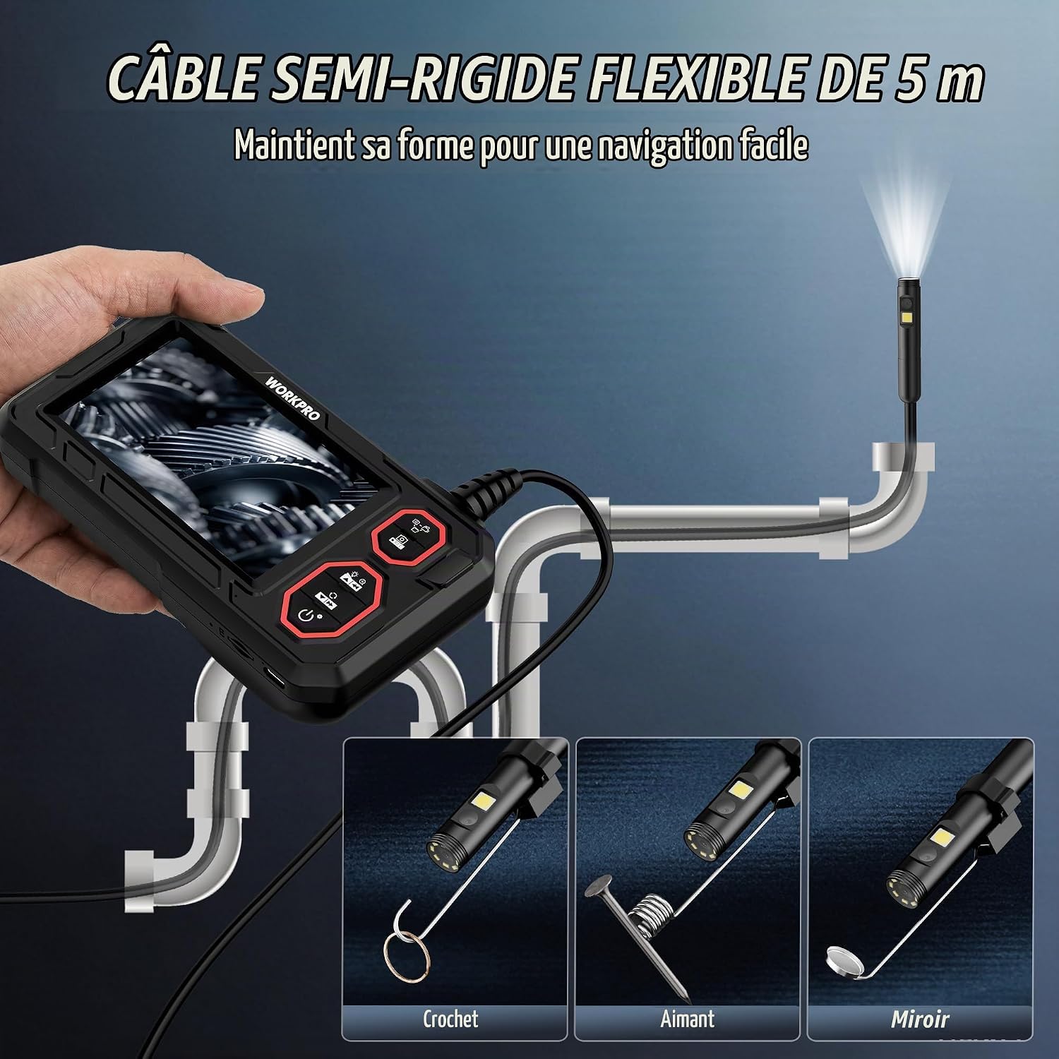 Thumbnail 4 de WORKPRO W113015 endoscoopcamera 1080p met dubbele lens en IP67-kabel