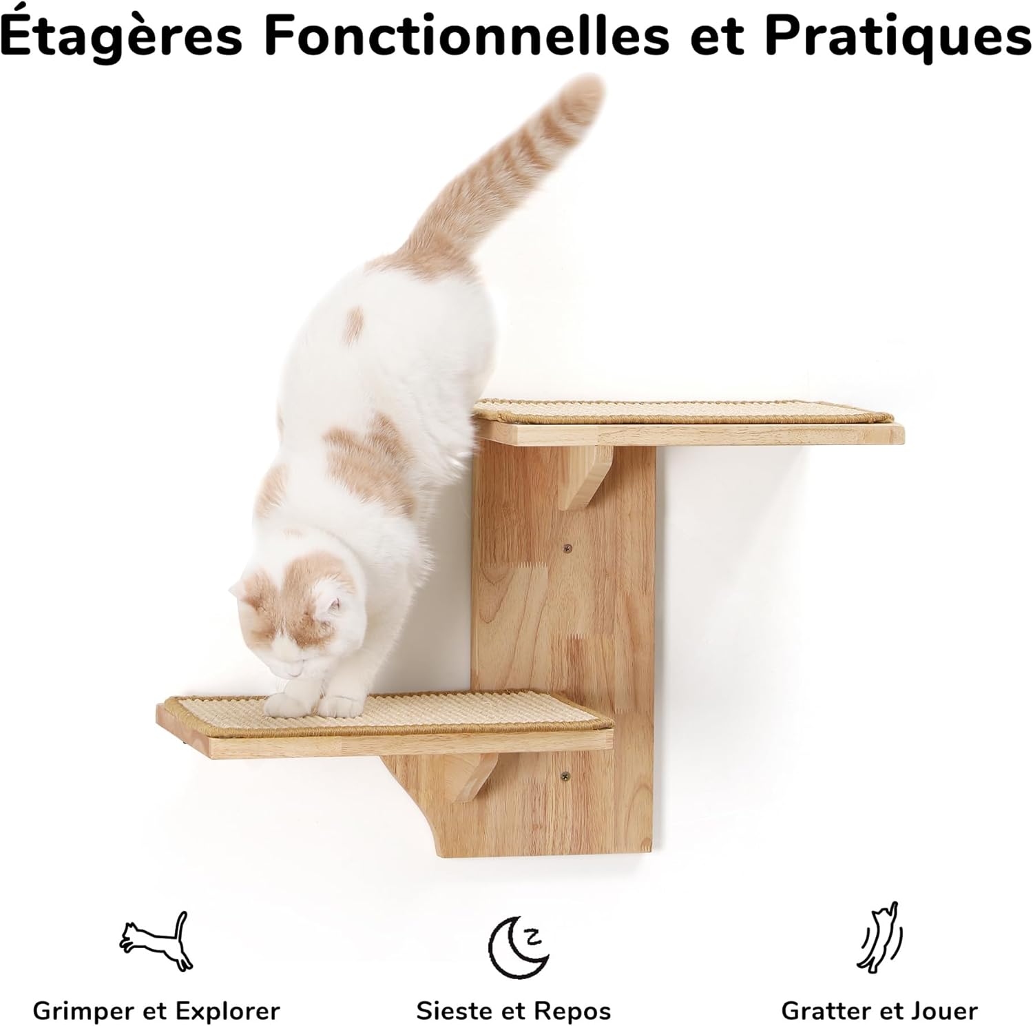 Thumbnail 3 de FUKUMARU Étagères murales pour chat en forme d’arbre avec 2 plateformes et tapis en sisal