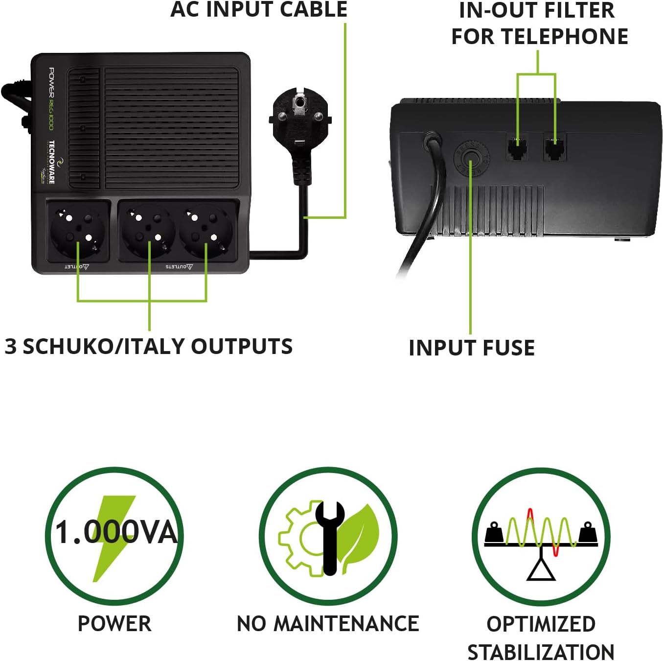 Thumbnail 1 de Tecnoware Power Systems Stabilizzatore di Tensione 1000VA per modem, router e PC