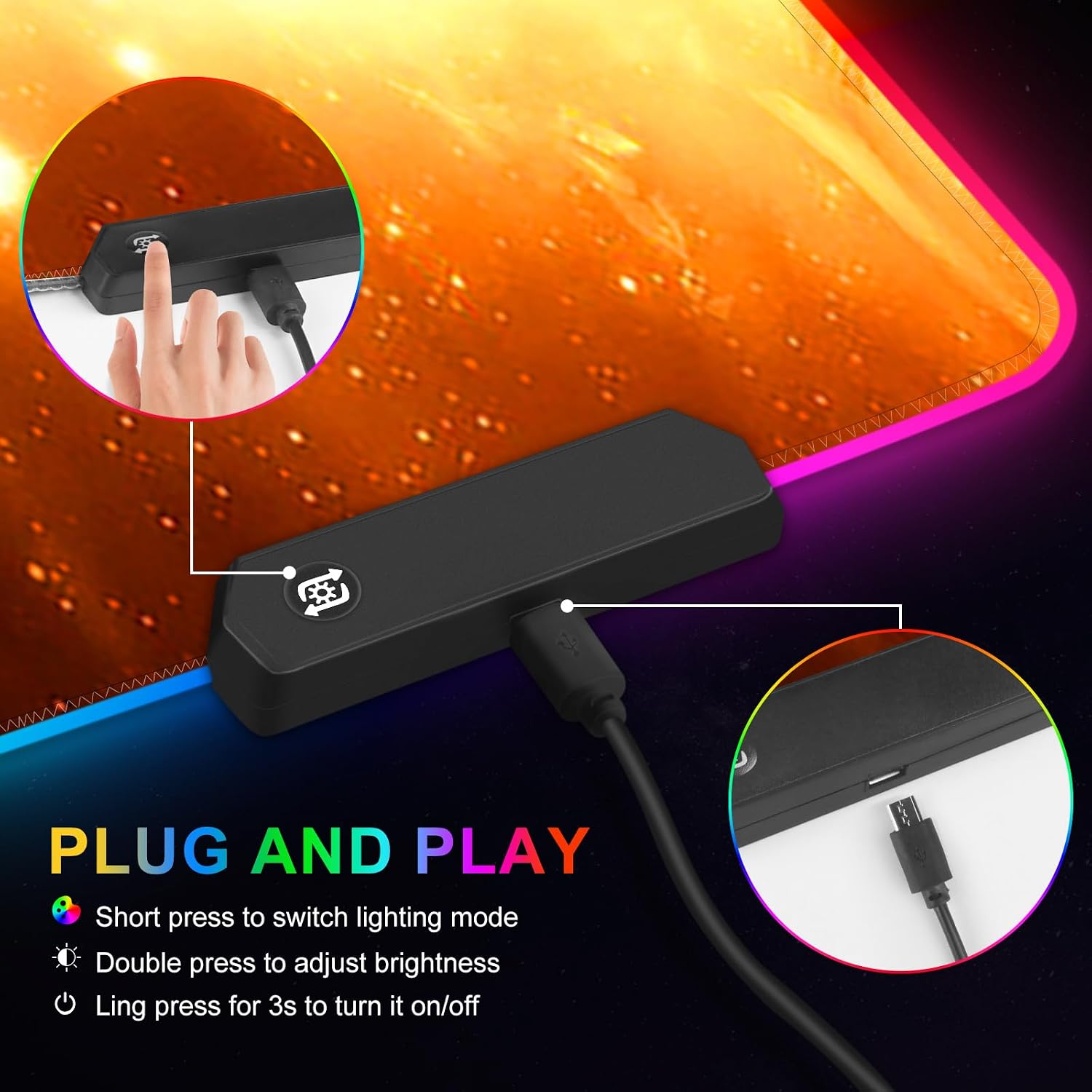 Detalle de ARTSO RGB Gaming Mouse Pad, XXL 35.4 x 15.7-Inch Extended Mat
