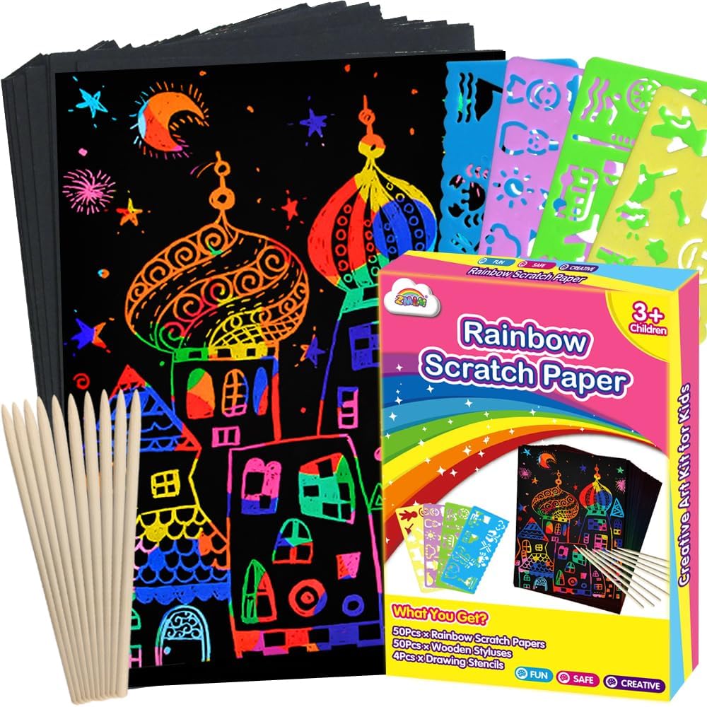 Detalle de ZMLM Scratch Art 100pcs Rainbow Paper for Kids ๐จ