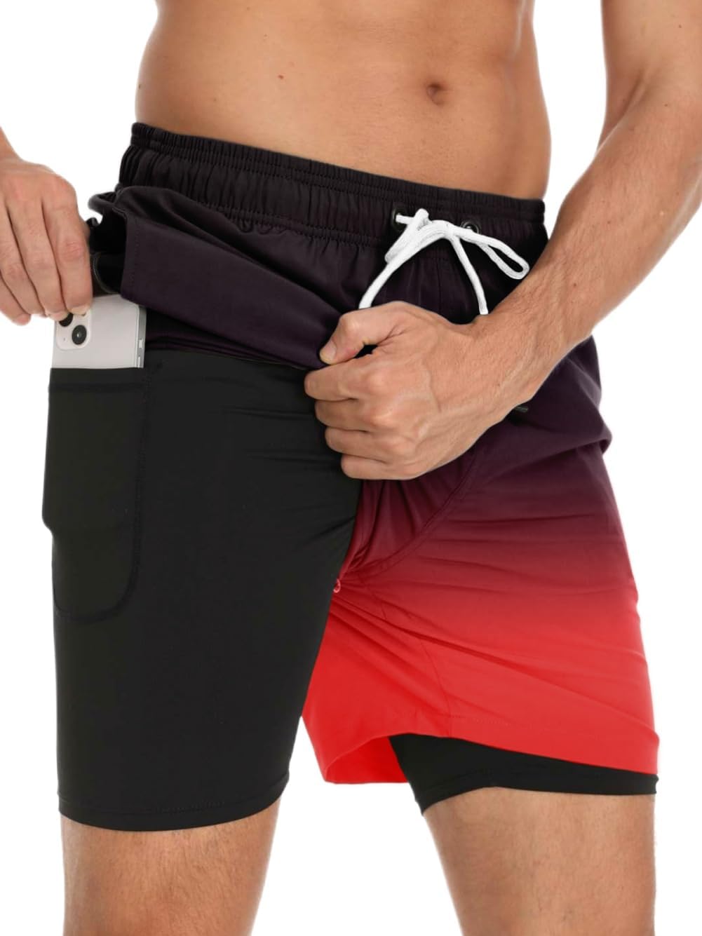 Thumbnail 6 de Badehose Herren 2-in-1 Schnelltrocknend – Kfnire Badeshorts mit Innenhose, Reißverschlusstaschen und Kordelzug