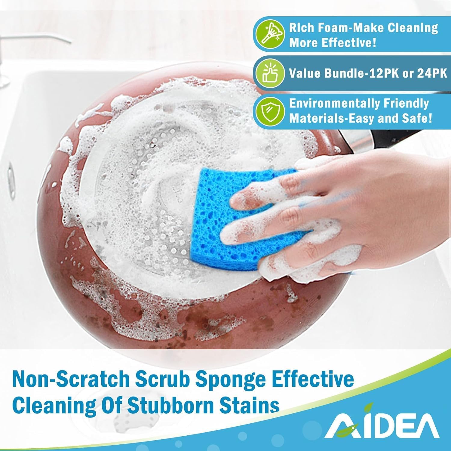 Detalle de AIDEA Non Scratch Scrub Sponge (24 Count) — Dual-Sided Dish & Kitchen Cleaning Sponges