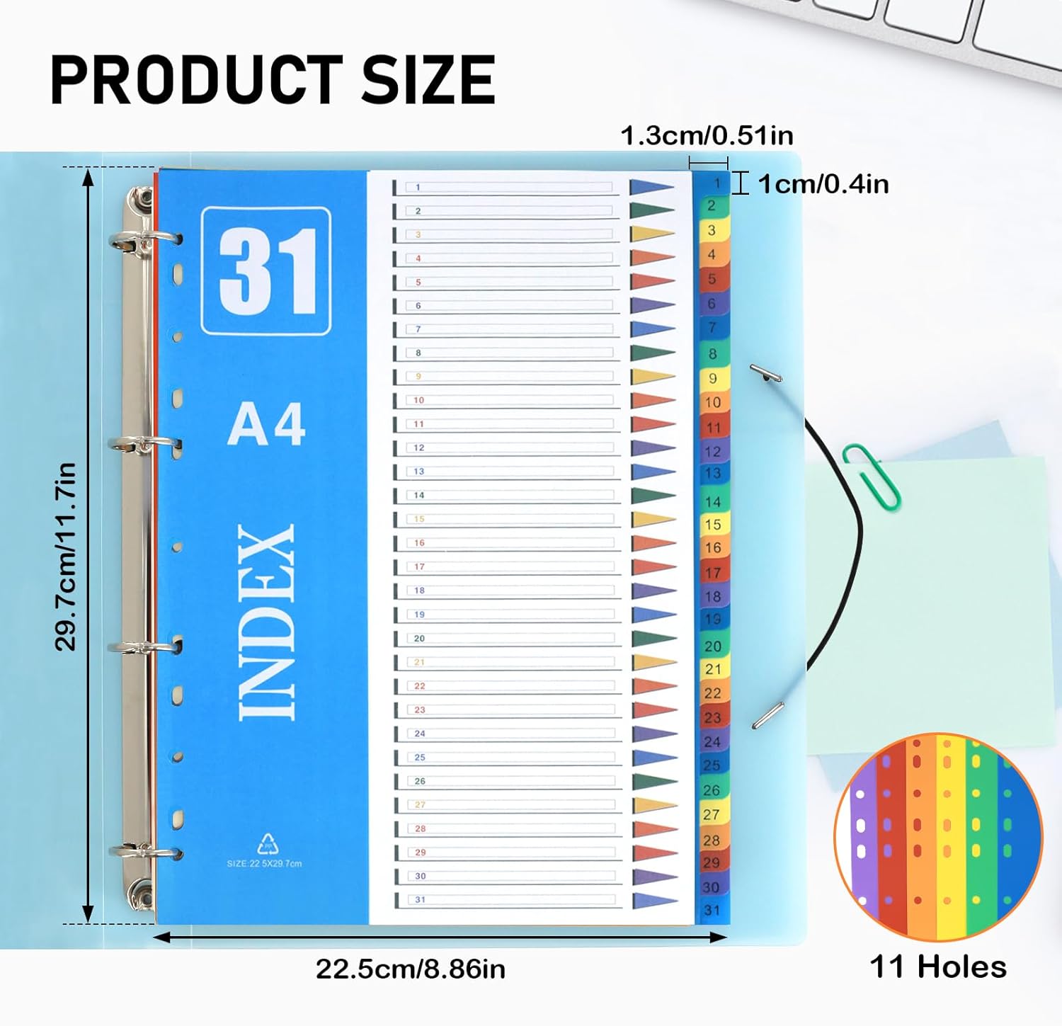 Detalle de A4 Part Dividers (1–31) 5-Pack by XHDA – Multi-colour plastic ring binder dividers with writable index