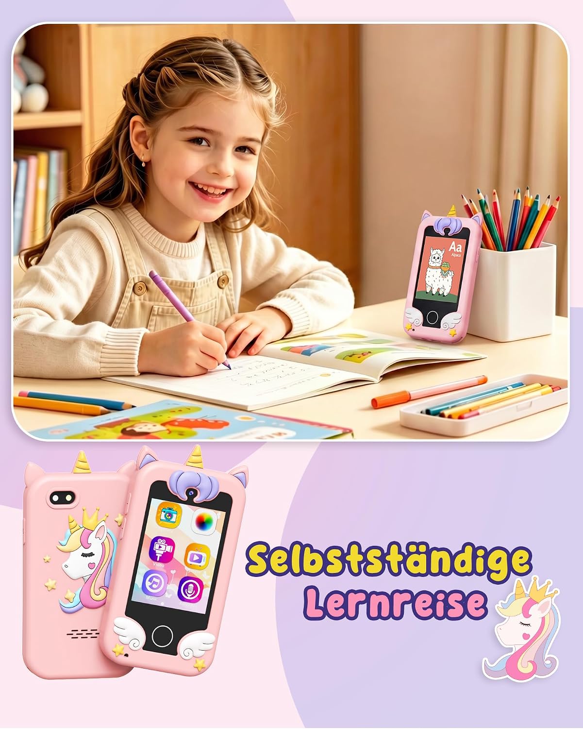 Thumbnail 6 de UCIDCI Kinder Handy Spielzeug Rosa – Dual-Kamera, Lernspielzeug, MP3-Player und mehr
