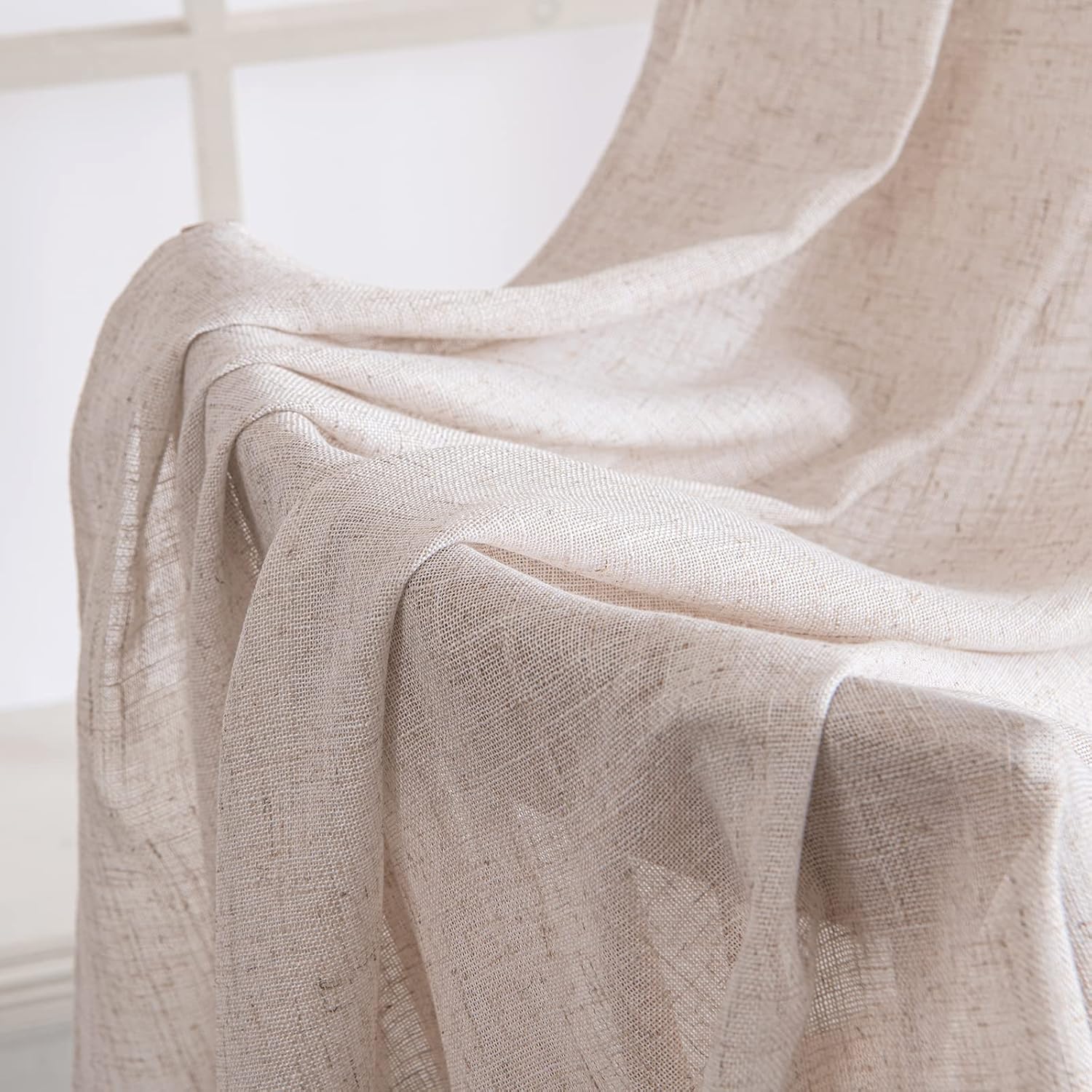 Thumbnail 5 de MIULEE Rideau Voile Modernes en Lin Translucide – Lot de 2, 245x140 cm, Blanc Naturel