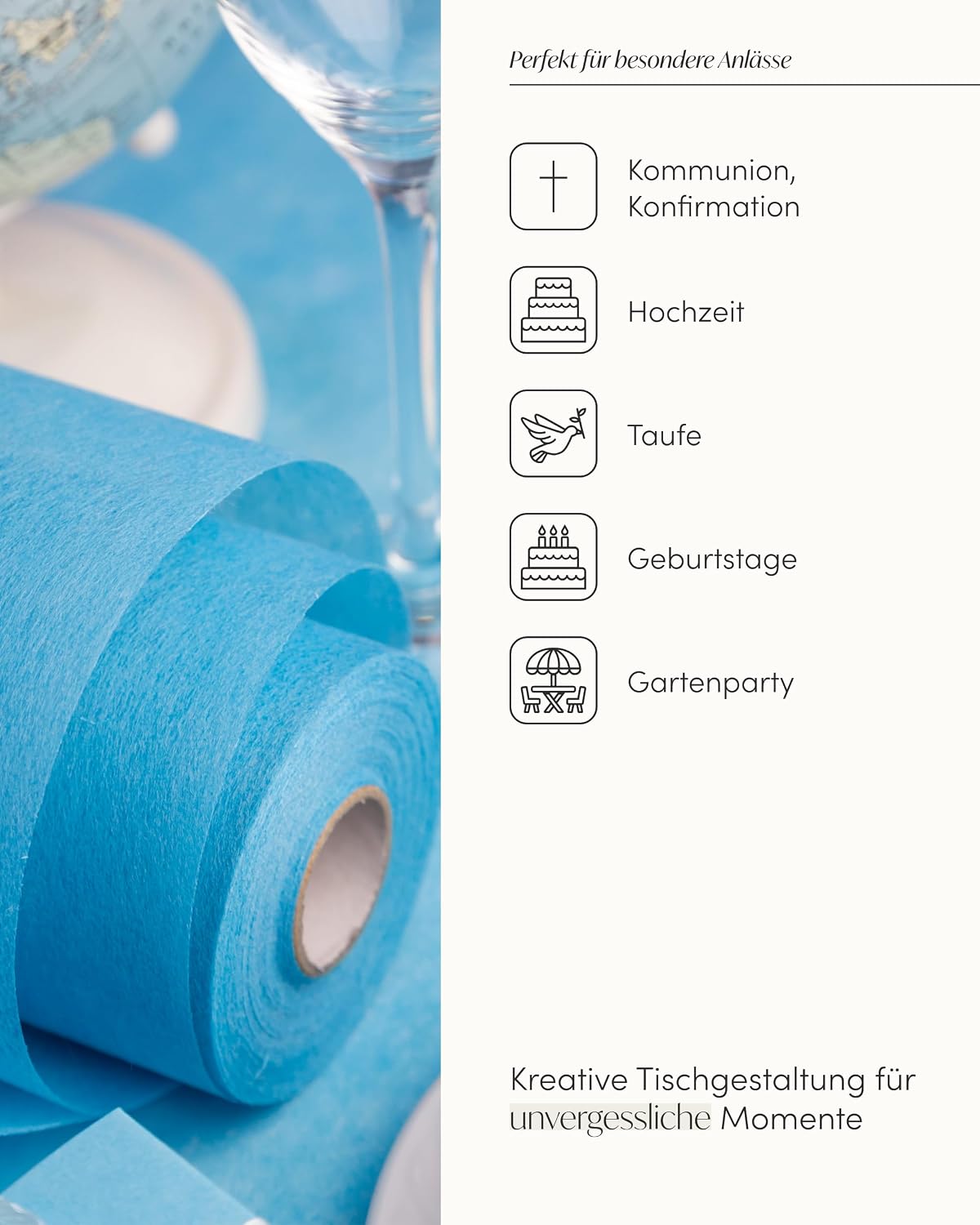 Thumbnail 1 de 100% Mosel Vlies Tischläufer Aqua-Blau, 30 cm × 25 m – dekoratives Tischband für Festtafel & Feier