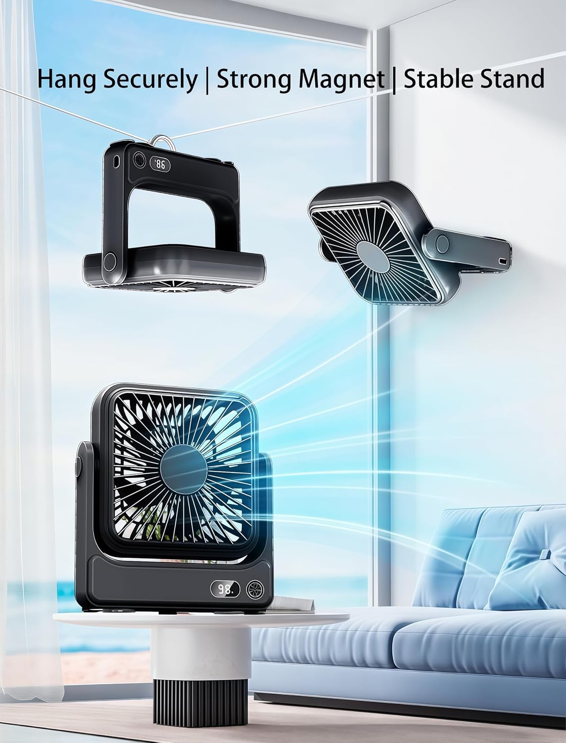 Detalle de Magnetic Travel Fan, 5000mAh Ultra-Slim — Cruise‑Certified Portable Fan for Sleep, Travel & Camping