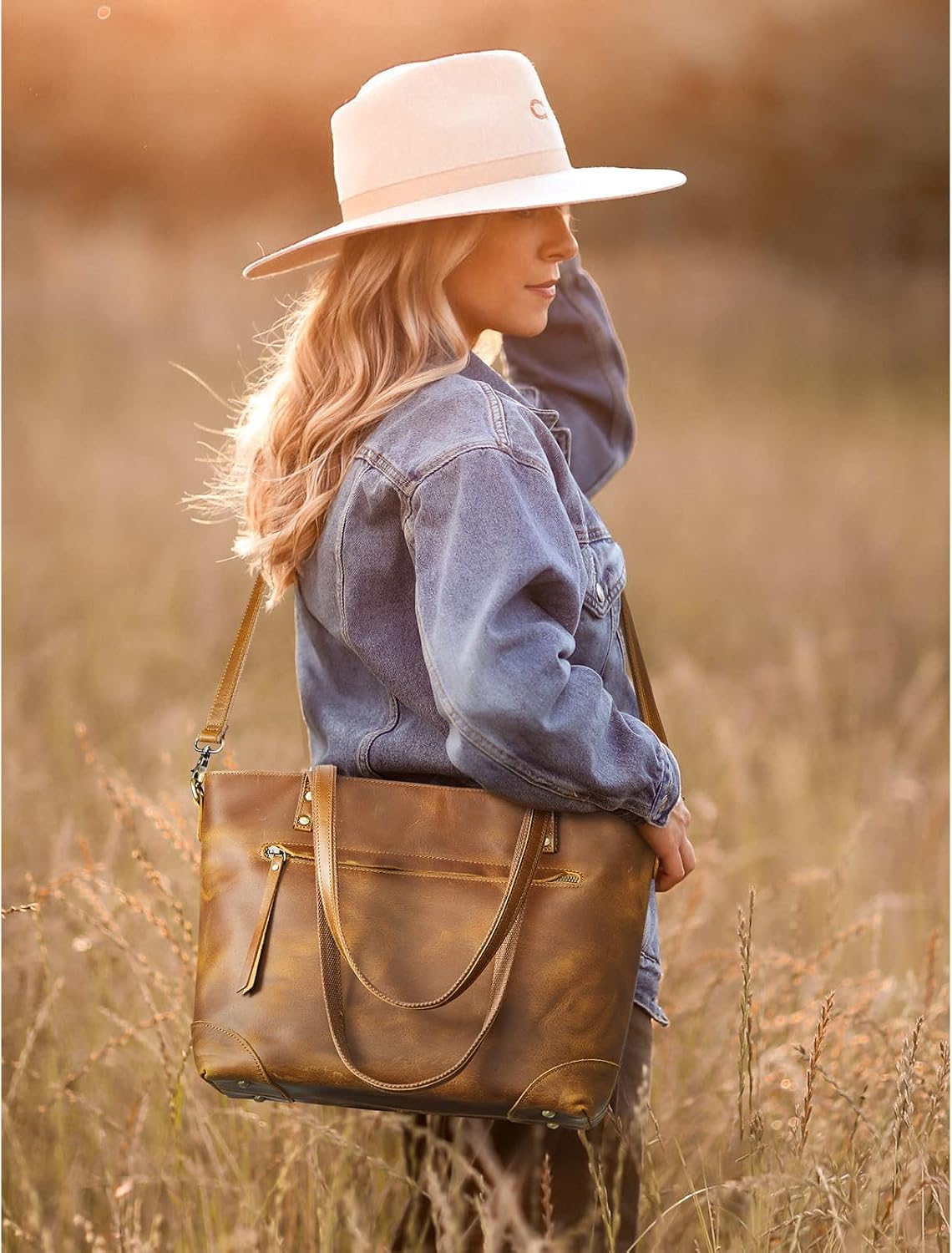 Thumbnail 2 de S-ZONE Femmes Vintage 3-Way : Sac fourre-tout en cuir Crazy Horse avec bandoulière