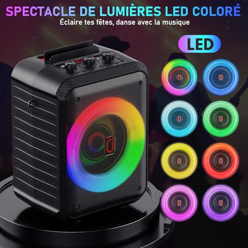 Thumbnail 4 de HWWR T13 enceinte karaoké portable 120 W avec deux micros sans fil et LED