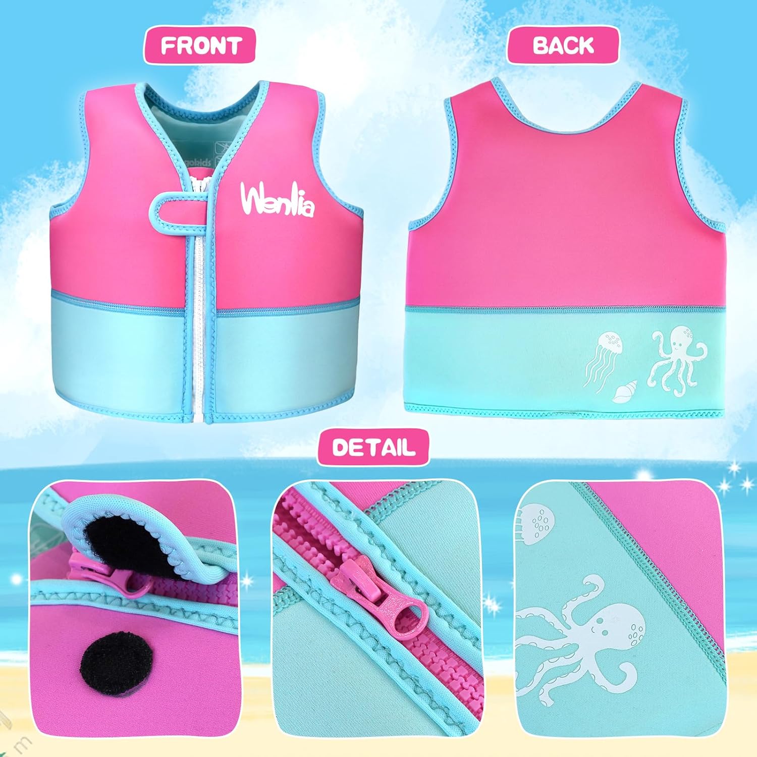 Detalle de Kids Swim Vest for Learn-to-Swim | Adjustable Safety Vest for Boys and Girls