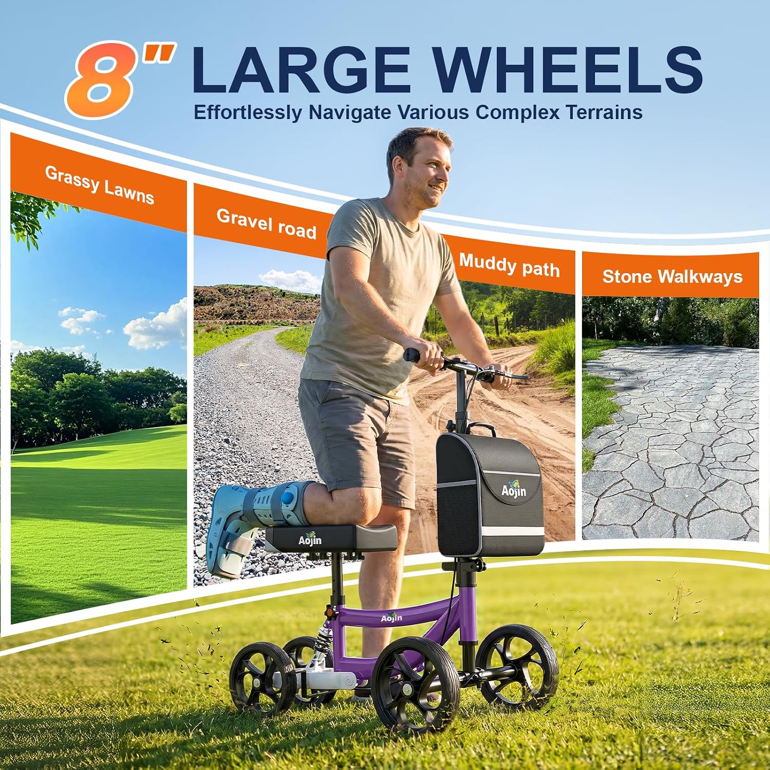 Thumbnail 6 de Aojin WB-2201 Purple Knee Scooter, 8-Inch Wheels, 300-Pound Capacity