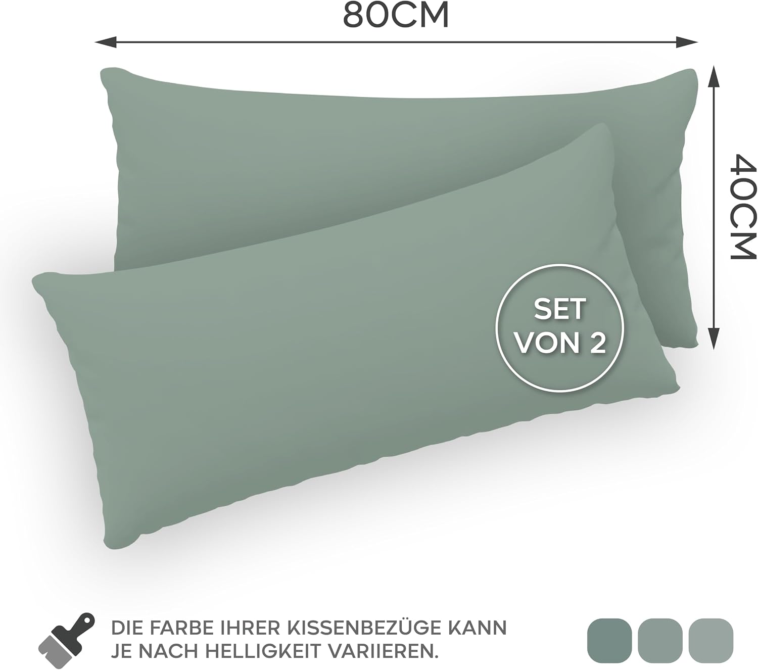 Detalle 2 de Twinzen Kissenbezug 40x80 Grün 2er-Set