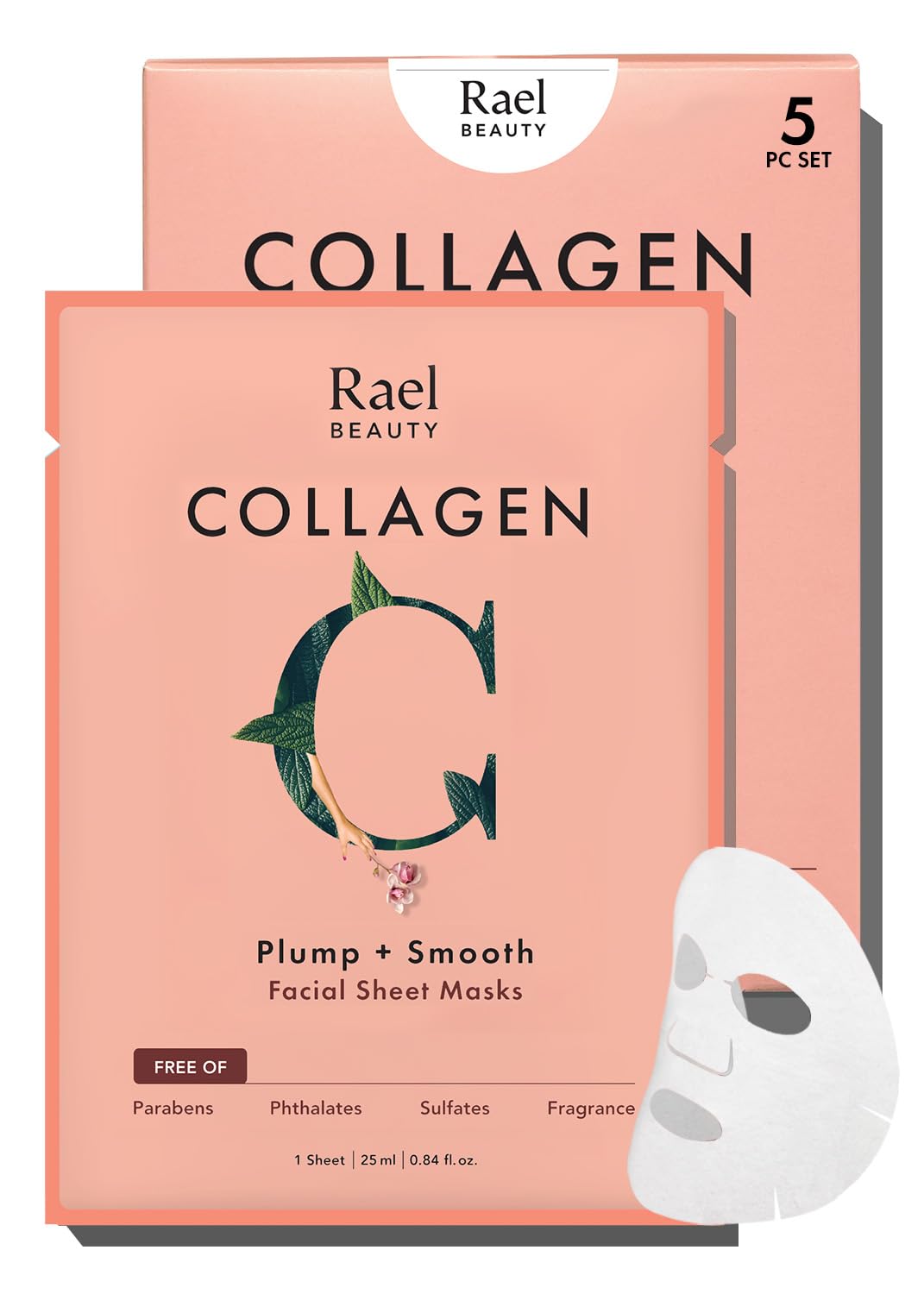 Detalle de Rael Collagen Bamboo Facial Sheet Masks (Hydrolyzed Collagen & Fruit Extracts) — 5 Count