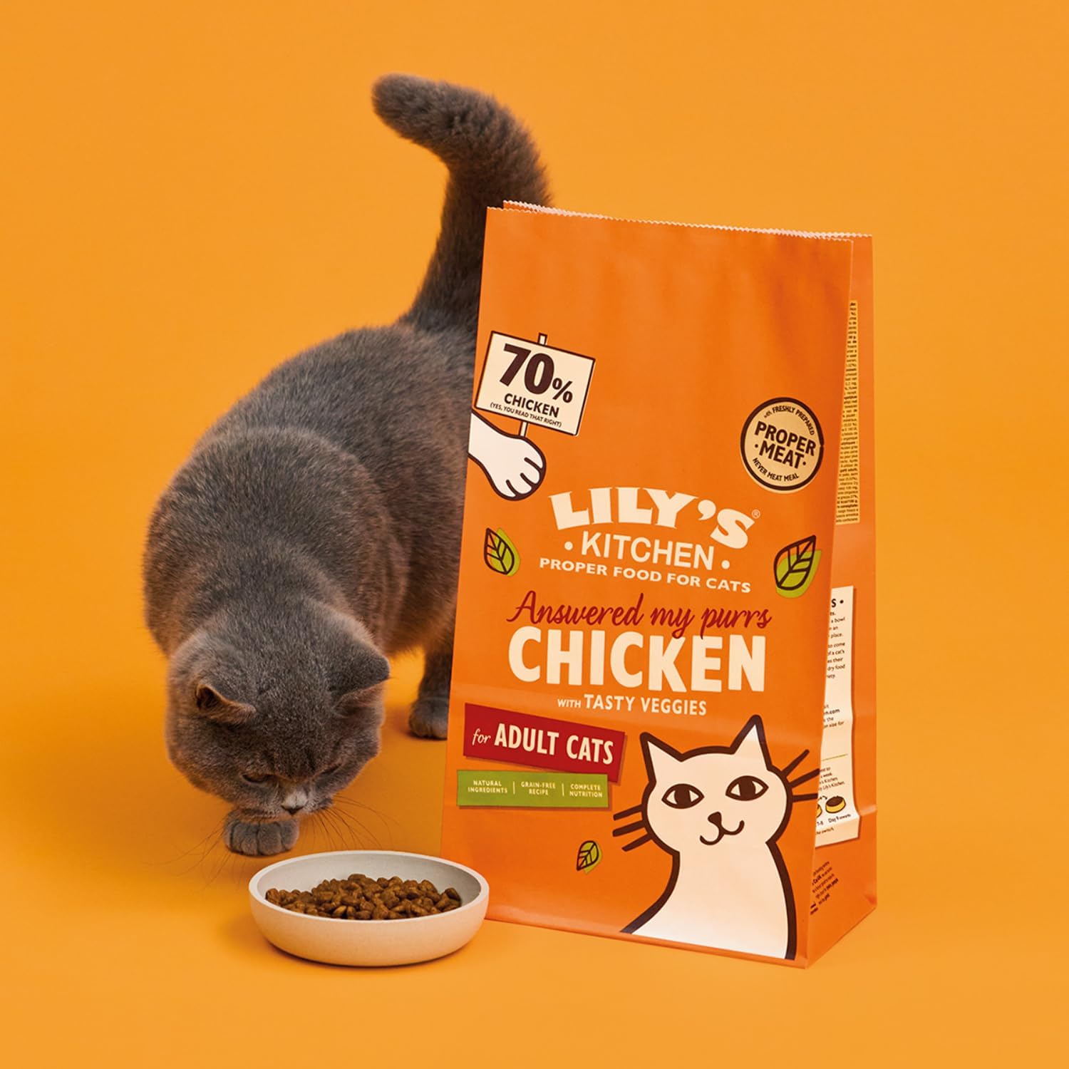 Detalle de Lily’s Kitchen Croquettes pour chat adulte – Poulet & légumes, 2 kg, sans céréales