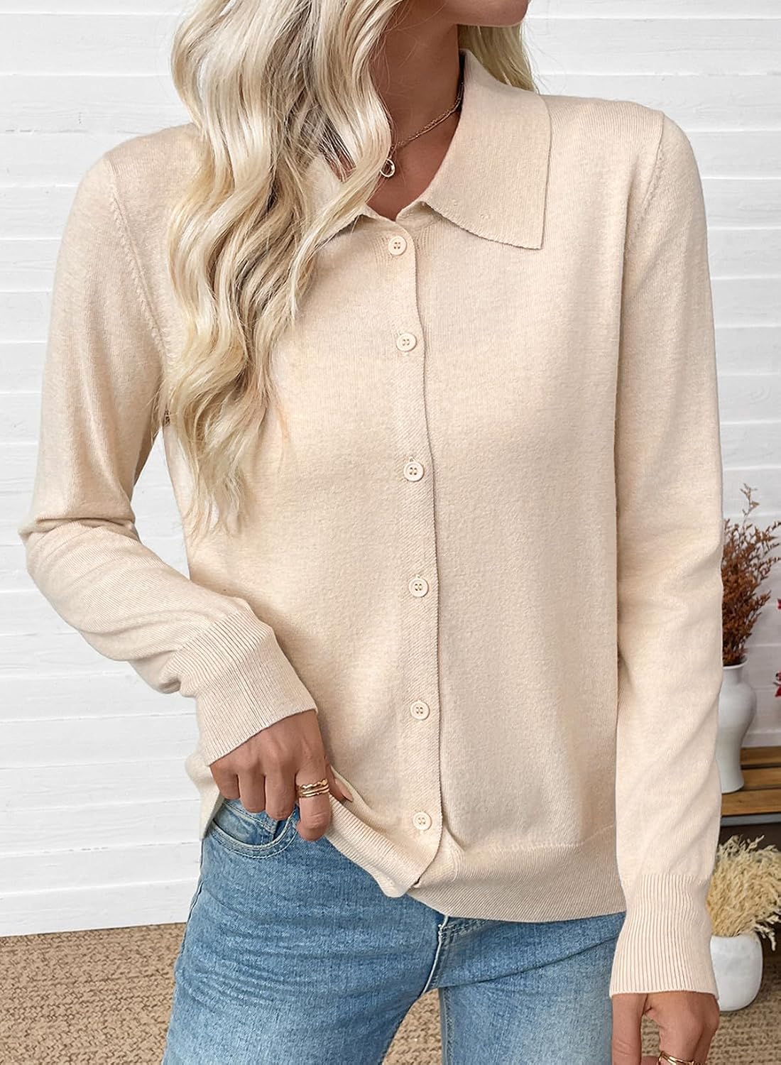 Detalle de EVALESS Women's Cardigan Sweater, Wool Blend