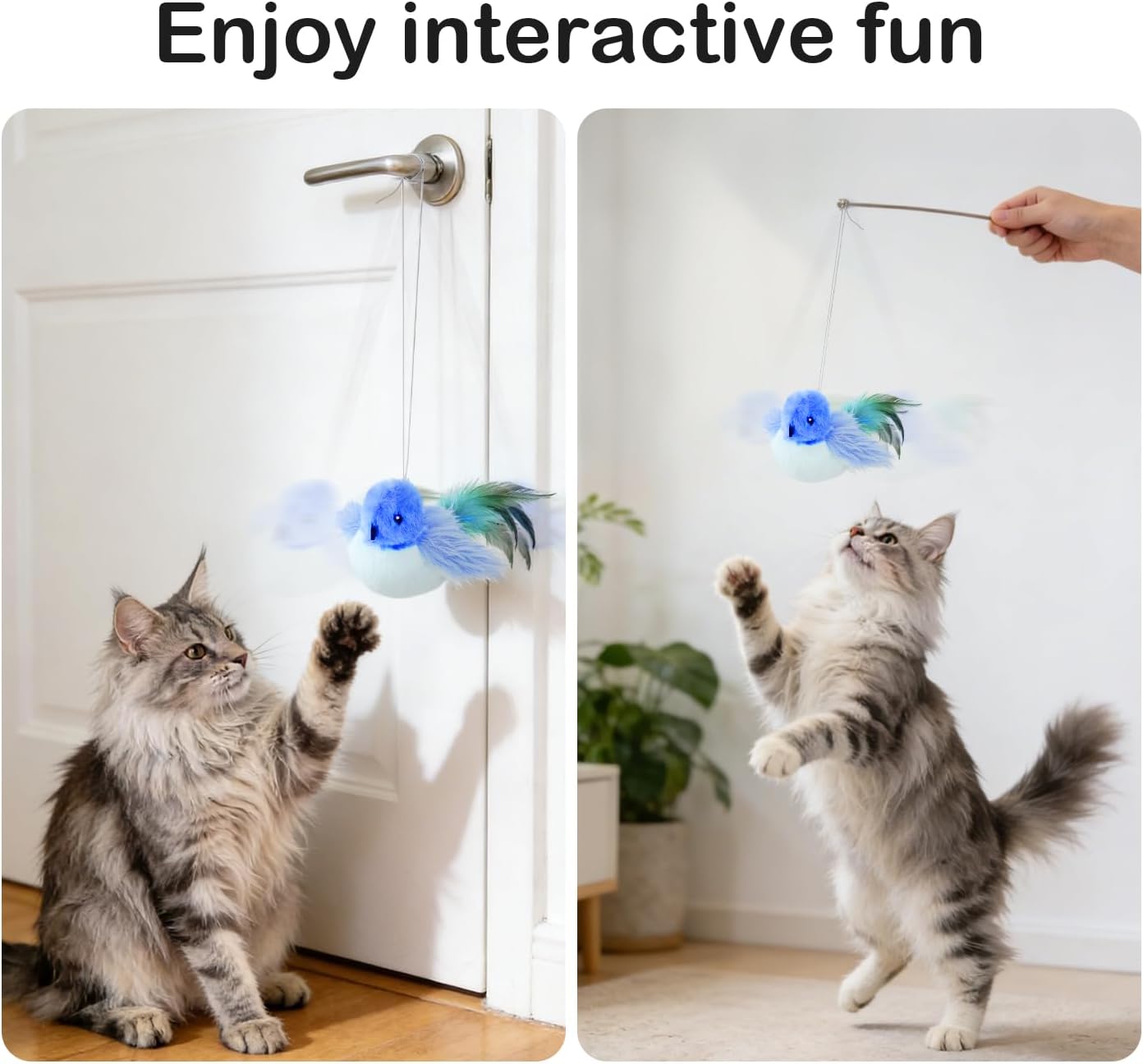Detalle de Migipaws Cat Toys Interactive Lifelike Flapping Bird with Catnip (clamp-on hanging & USB rechargeable)