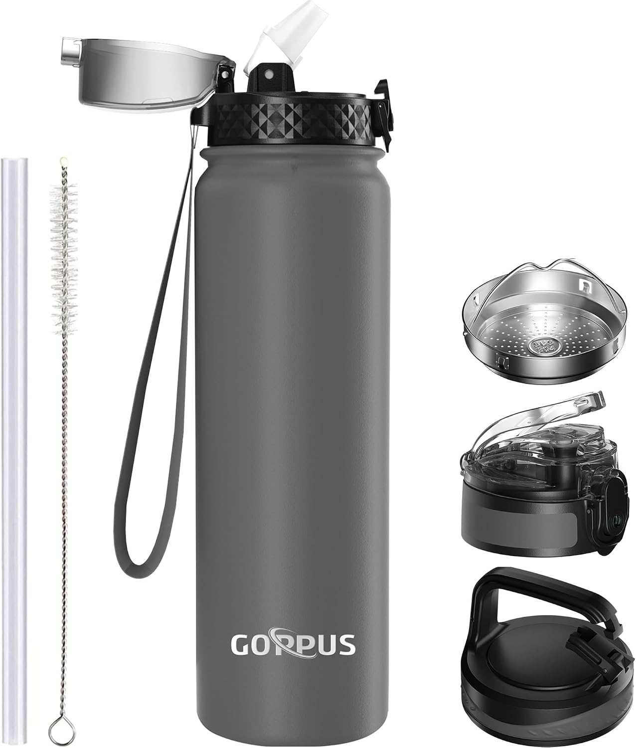 Detalle de 1L stainless water bottle with straw