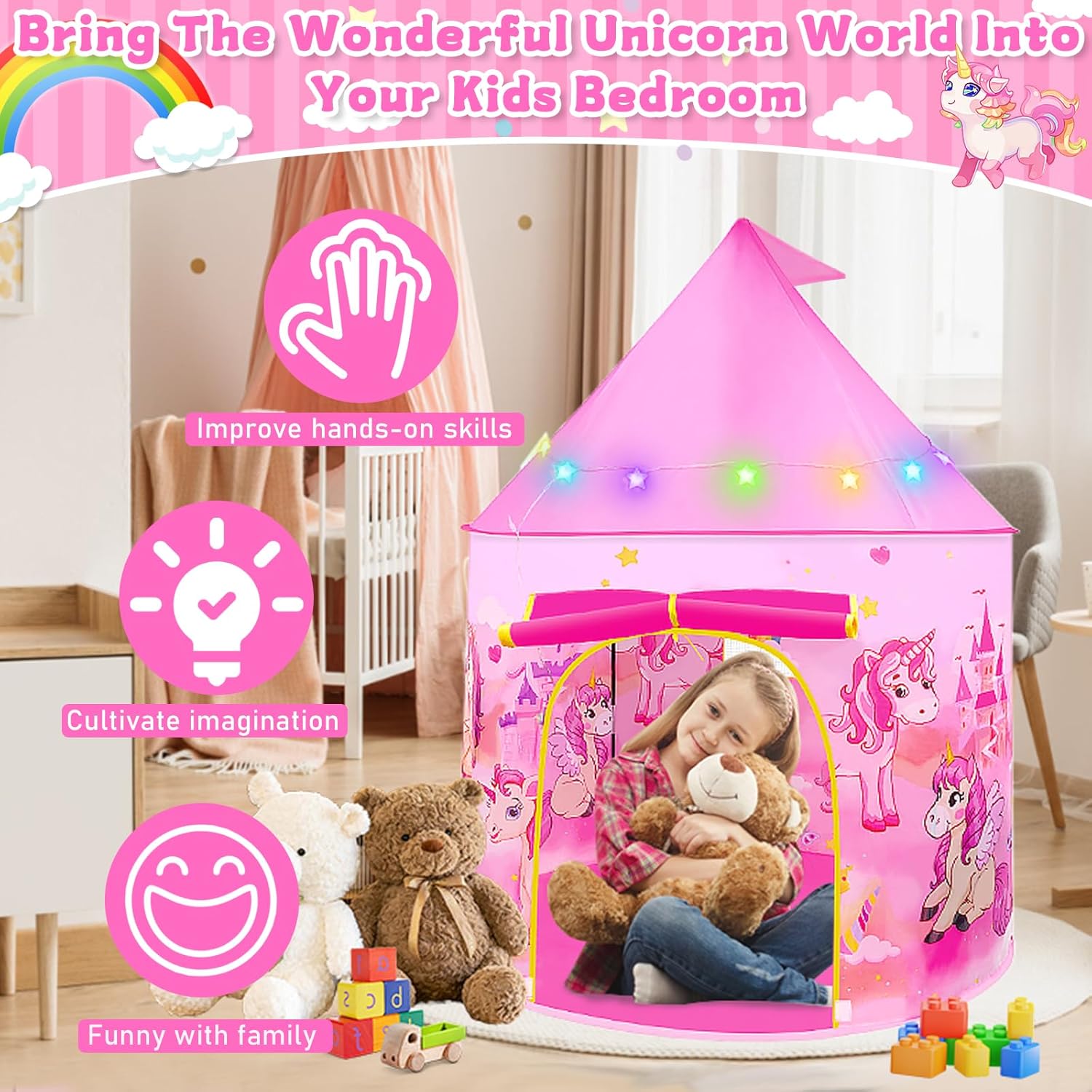 Detalle de Pop Up Tent for Girls: Unicorn Playhouse for 3โ7๐ช