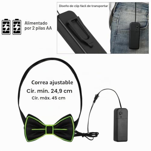 Detalle de Alaoo Gafas LED Luminosas, Conjunto de Gafas + Pajarita + Tirantes Luminosos en Verde