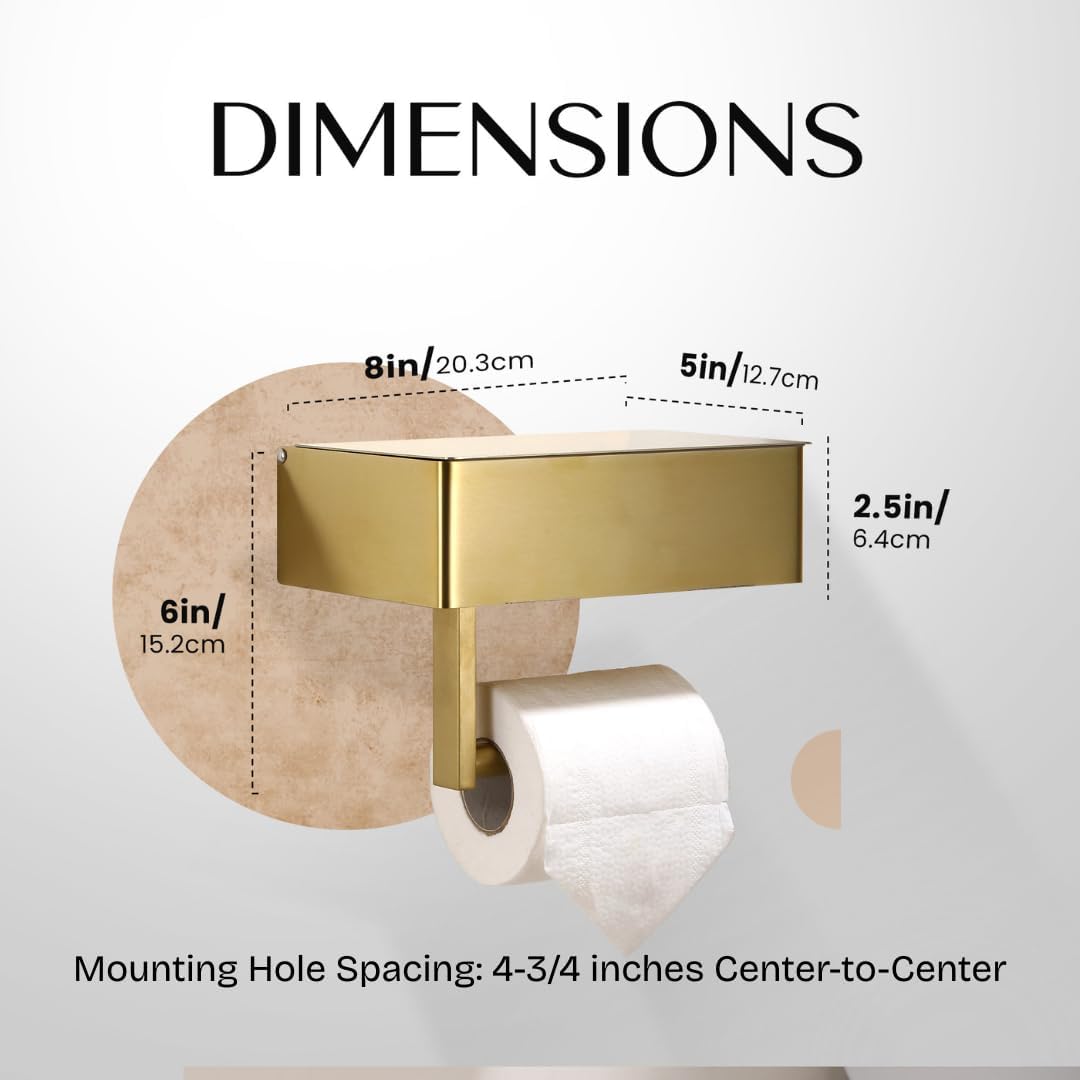 Thumbnail 5 de Day Moon Designs 5A-FLQR-C2IF Wall-Mount Toilet Paper Holder with Shelf, Gold