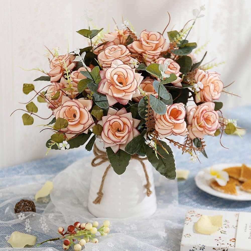 Thumbnail 1 de LESING Artificial Rose Flowers in Vase – 3-Bouquet Silk Rose Arrangements with Ceramic Vase (Pink)