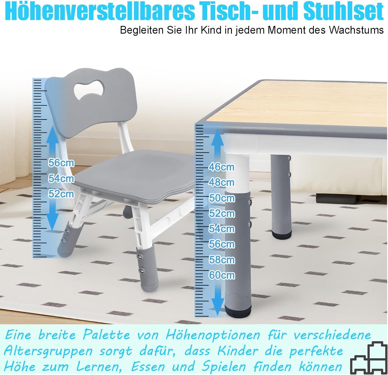 Thumbnail 5 de ACXIN Table pour enfants avec 4 chaises, ensemble évolutif