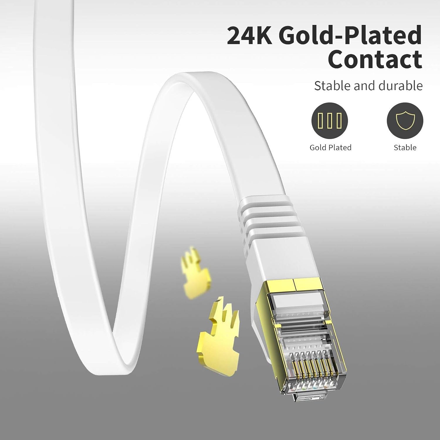 Thumbnail 4 de Veetop CAT7 Flat Ethernet Cable 25m (82ft) with STP Copper Wires and Gold Plated Connectors