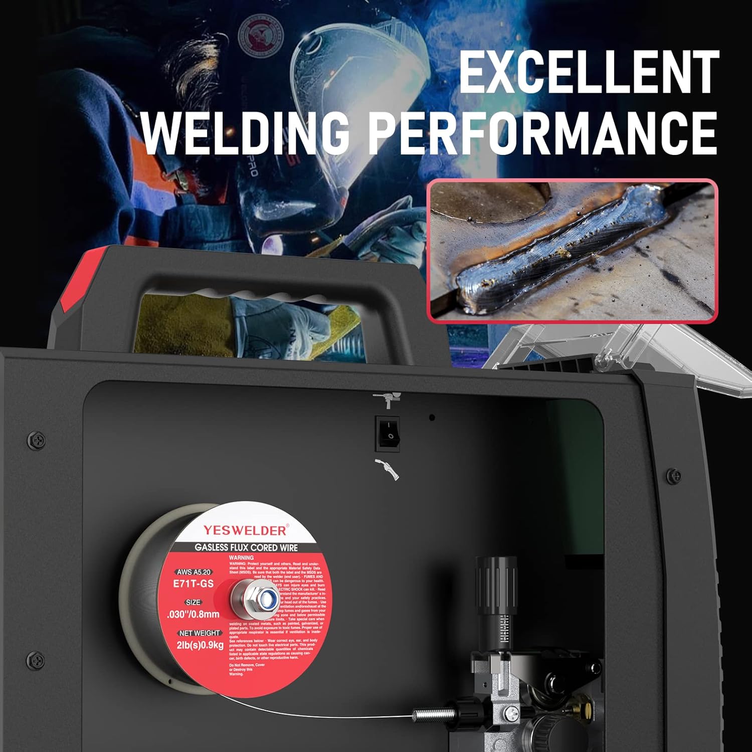 Thumbnail 3 de YESWELDER filo saldatrice MIG con anima autoprotegida E71T-GS (0,8 mm) bobina da 0,9 kg, 2 confezioni