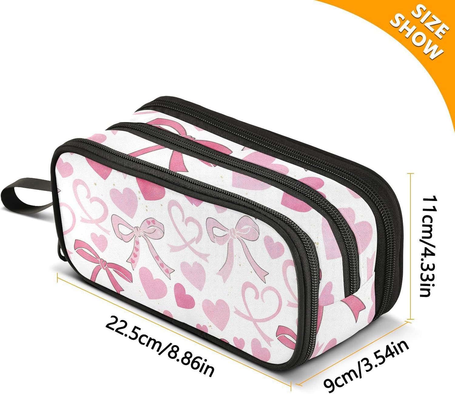 Thumbnail 3 de ISAOA Big Capacity Pencil Case Pink Bows and Hearts – White Pouch Bag for School, Work and Travel