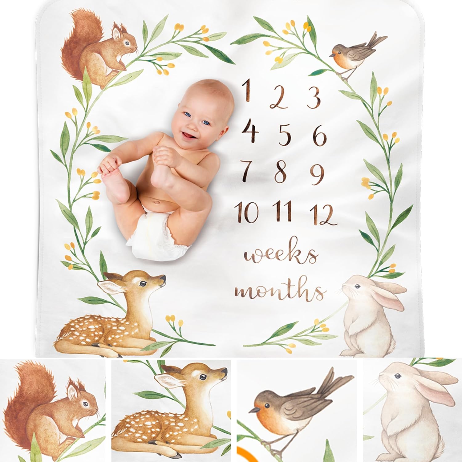 Detalle de Baby Milestone Blanket โ Soft Woodland Photo Blanket for Baby ๐ถ